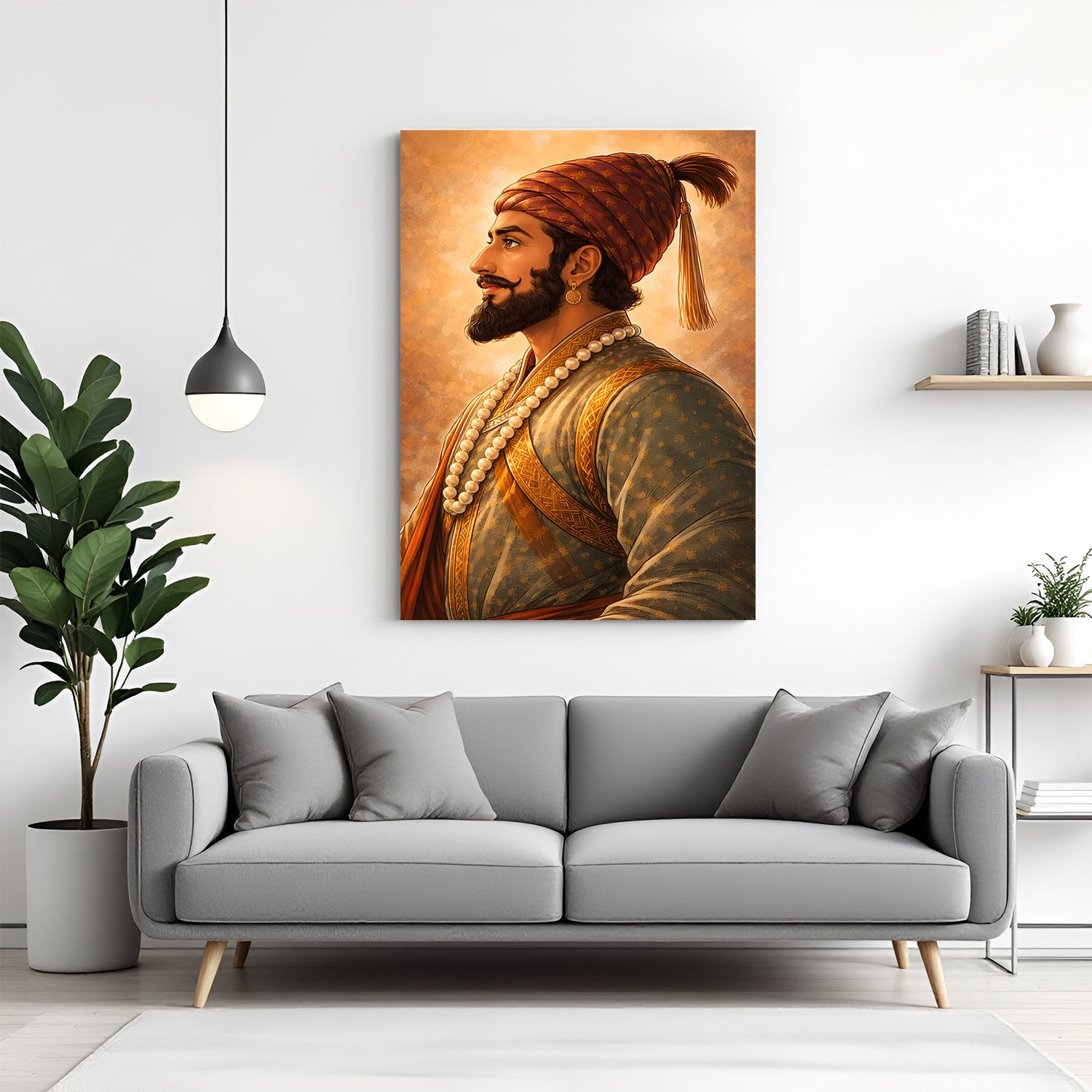 Chhatrapati Shivaji Maharaj side pose canvas wall art in premium canvas wrapped frame with royal profile portrait