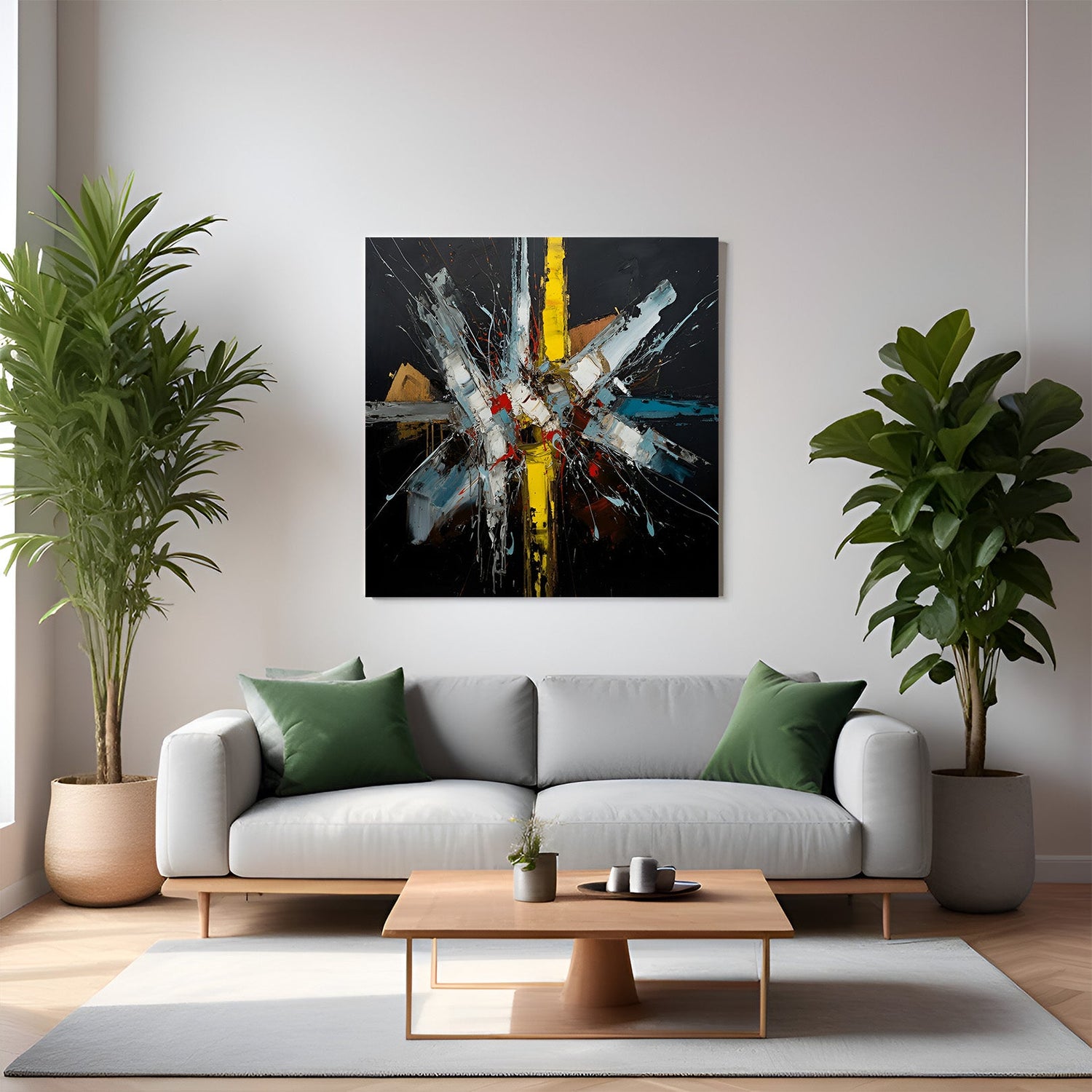 Color splash abstract wall art on black canvas – vibrant strokes forming artistic pattern for modern wall decor