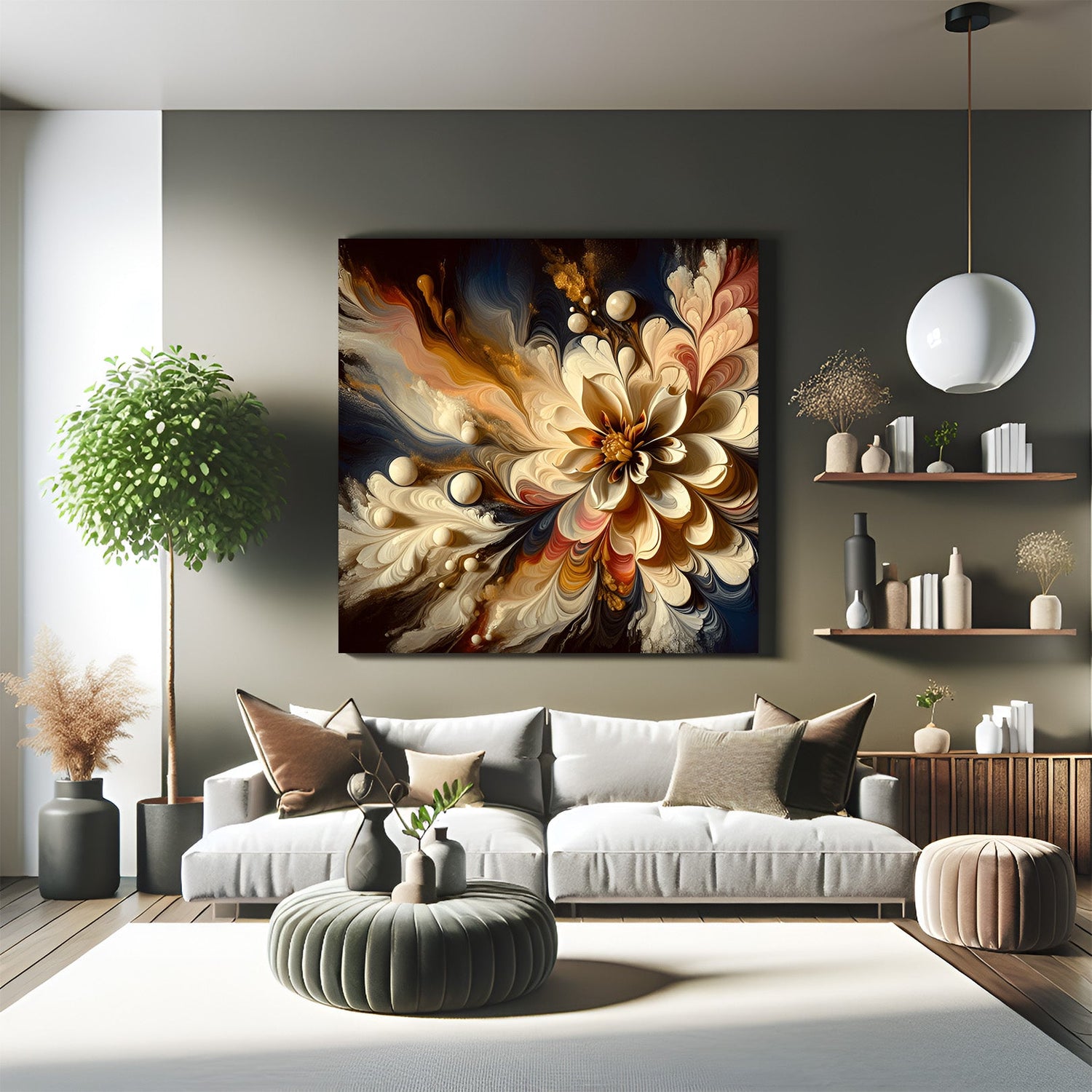Canvas wall art showing a vibrant painted flower burst on black background for bold decor