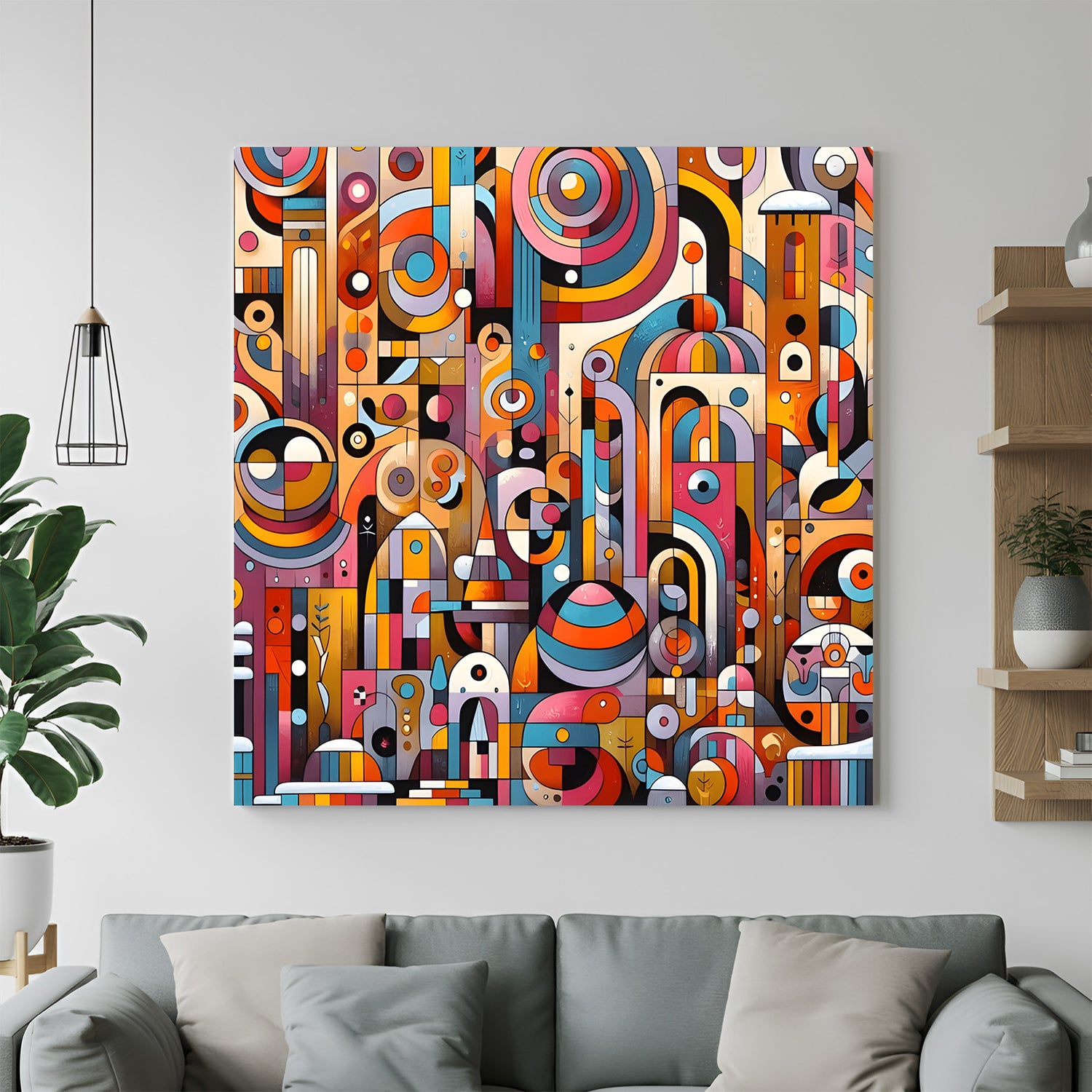 Colorful geometric abstract canvas wall art with vibrant modern design