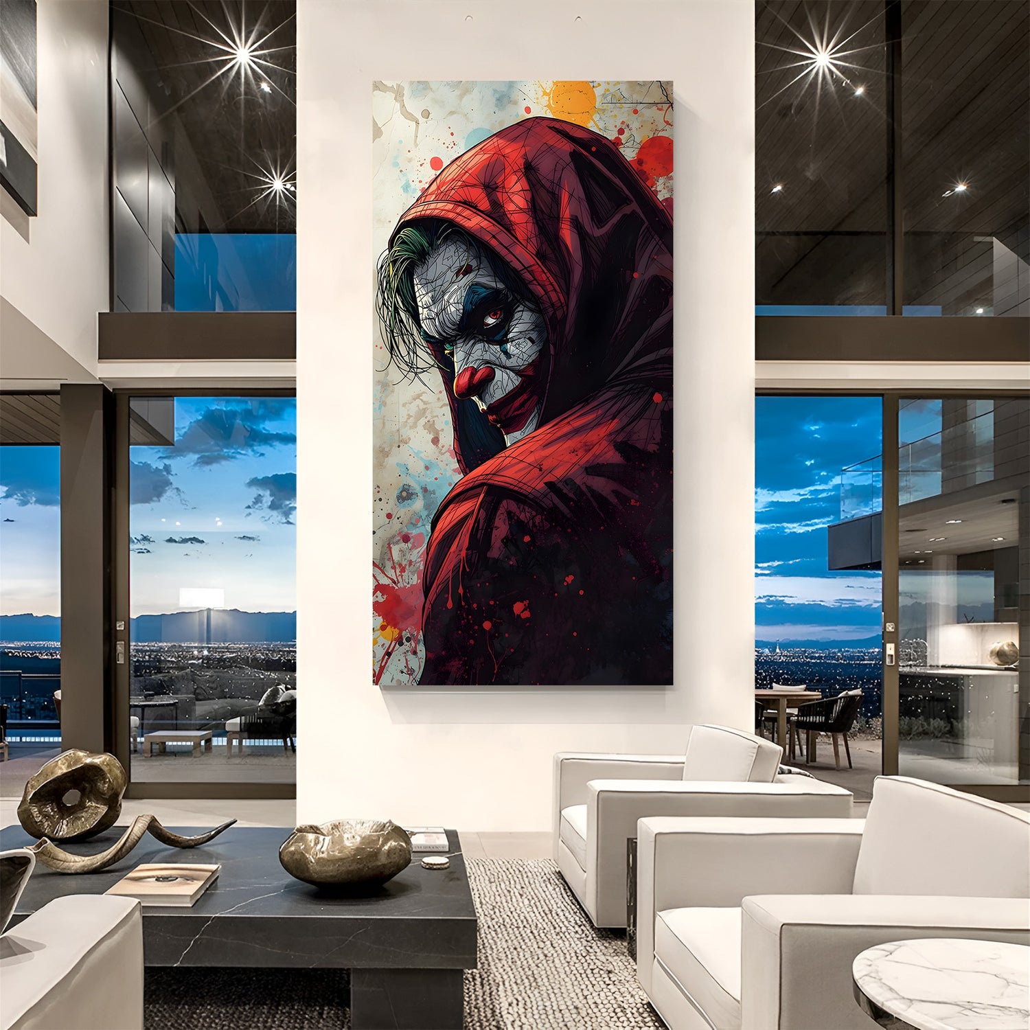 Creepy Joker Hoodie canvas painting with dark villain artwork in canvas wrapped frame