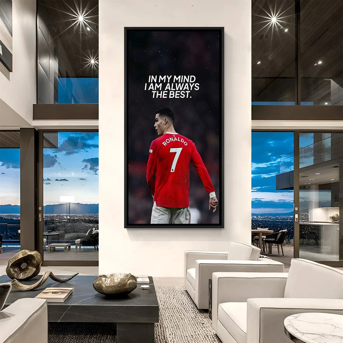 Ronaldo inspirational football wall art in black floater frame premium sports canvas decor