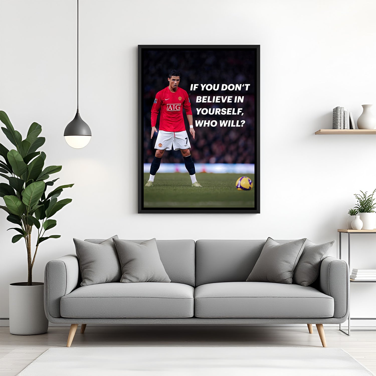 Ronaldo inspirational football wall art in black floater frame premium sports canvas decor