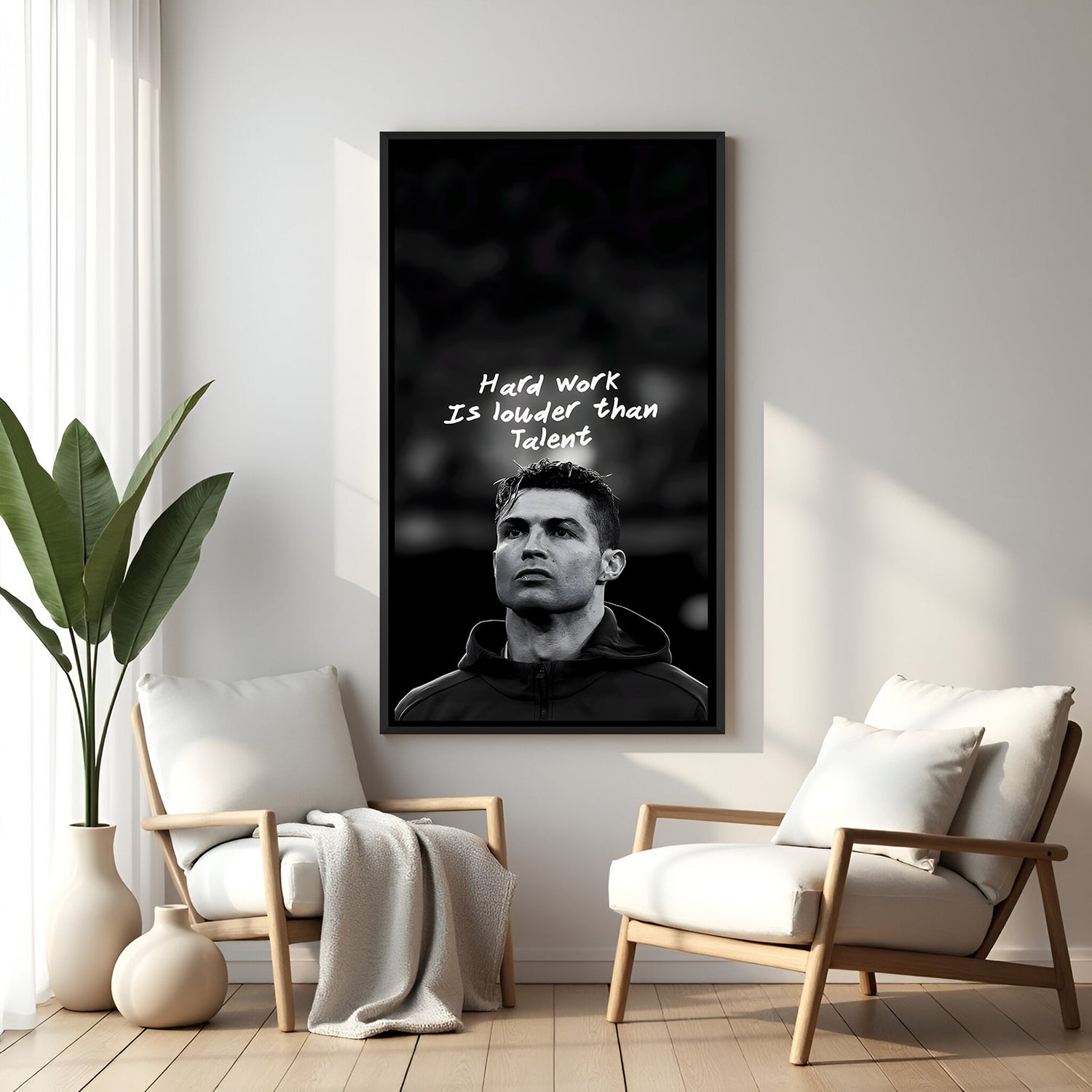 Ronaldo inspirational football wall art in black floater frame premium sports canvas decor