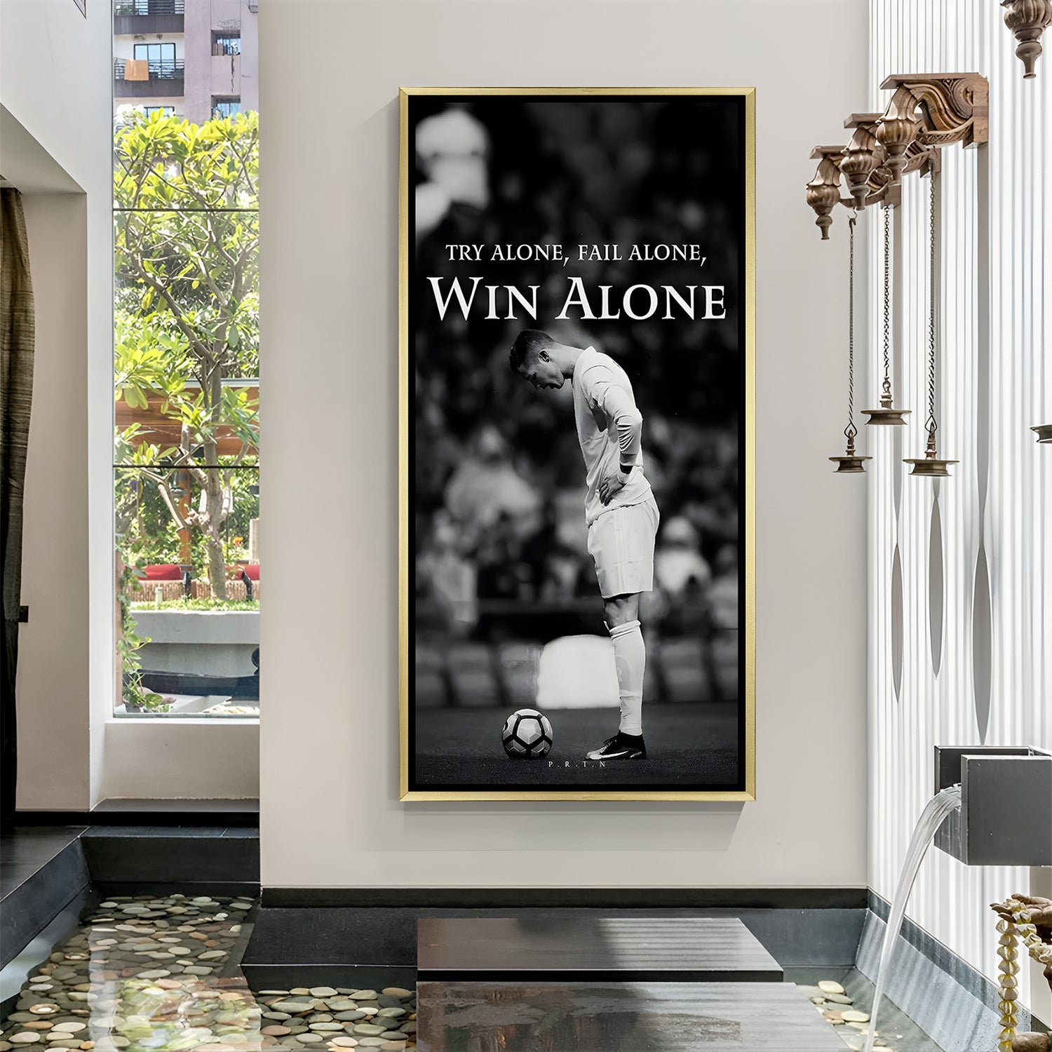 Cristiano Ronaldo inspirational football artwork in golden floater frame luxury sports wall painting decor