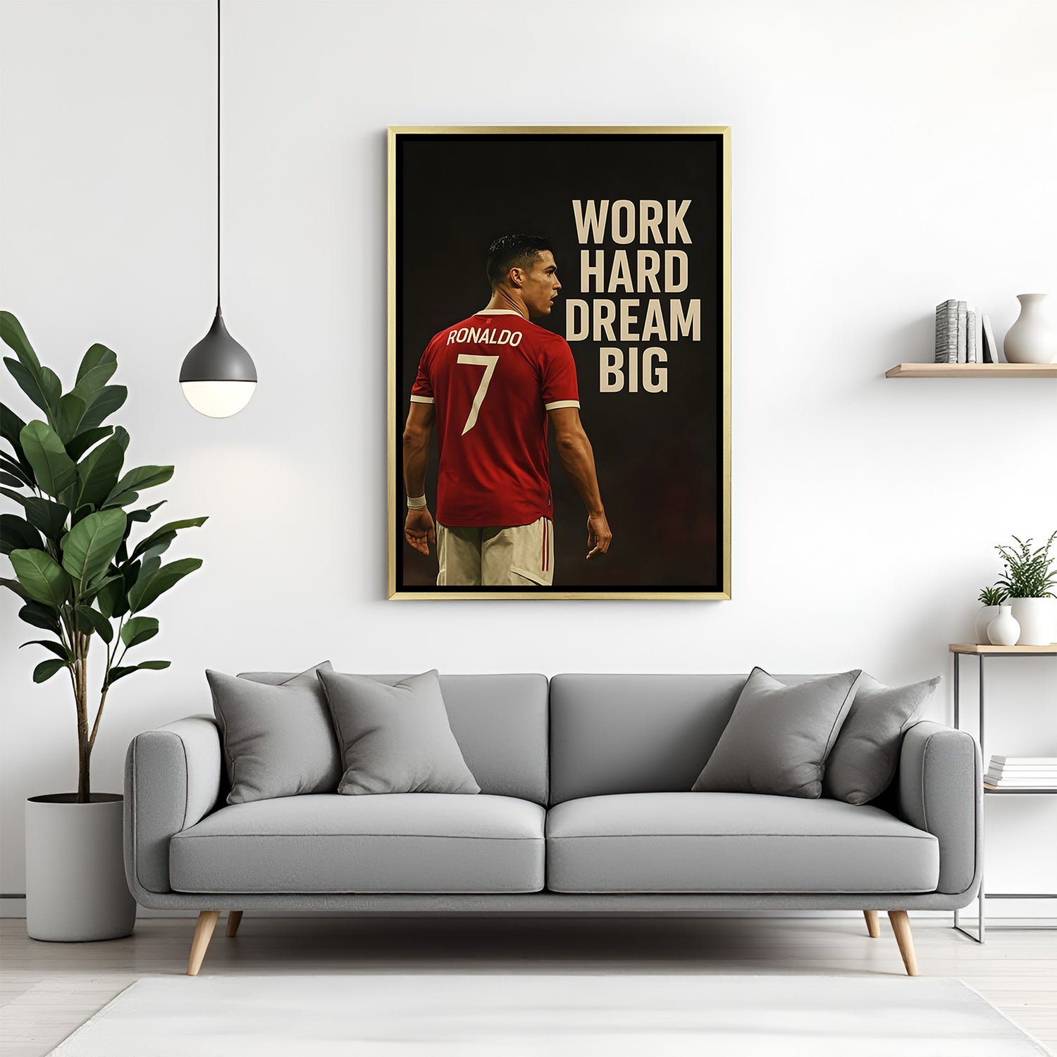 Cristiano Ronaldo inspirational football artwork in golden floater frame luxury sports wall painting decor