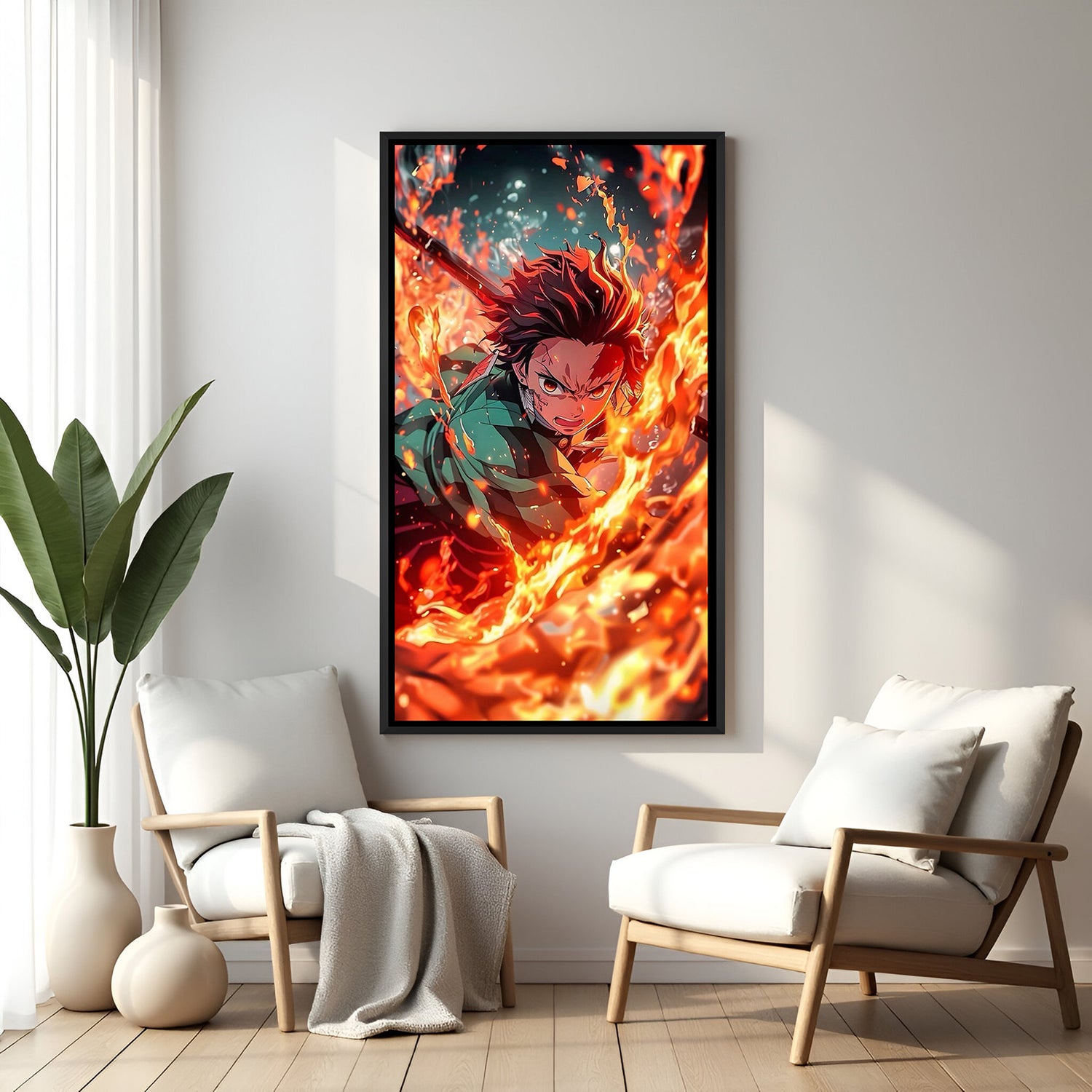 Black floater frame Demon Slayer anime wall art for premium modern decor
