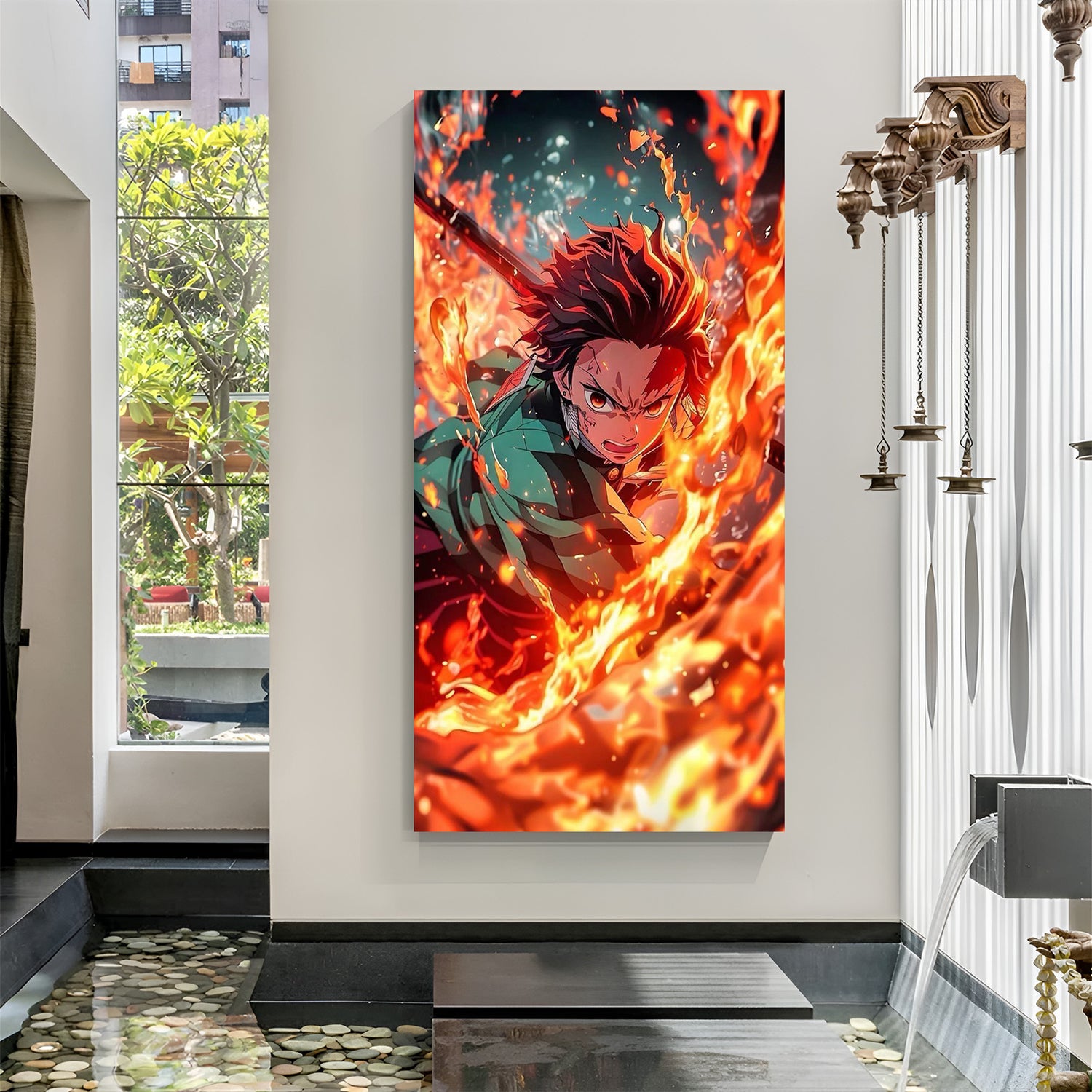 Frameless Demon Slayer Tanjiro anime canvas wall art for modern wall decor