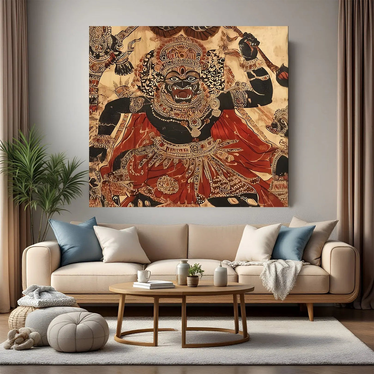 Divine Kali Mata Kalamkari canvas wall art in premium canvas wrapped frame with traditional mythological detailing
