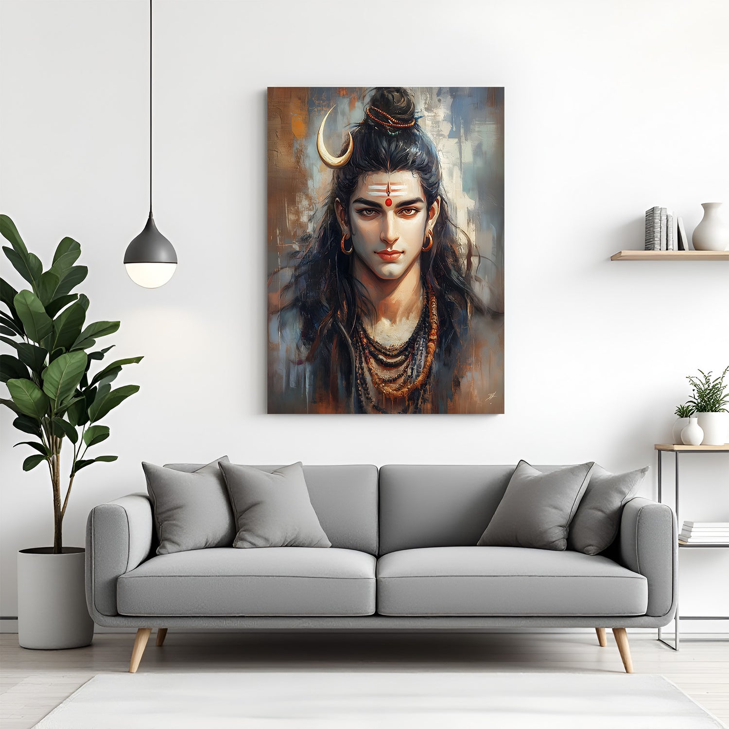 Divine Lord Shiva portrait canvas wrapped wall art spiritual Mahadev painting for home decor
