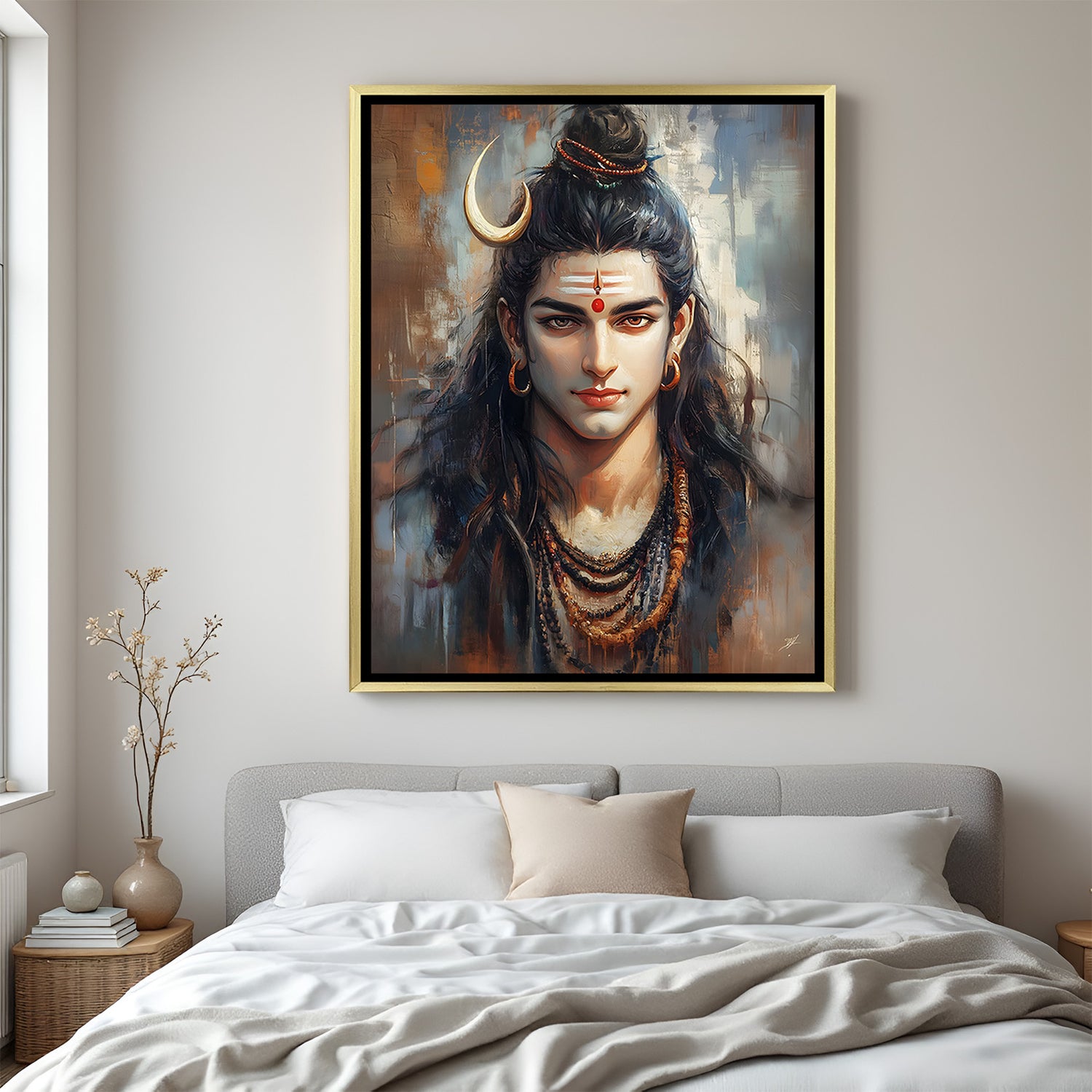 Lord Shiva portrait golden floater frame canvas wall art premium spiritual painting for home decor