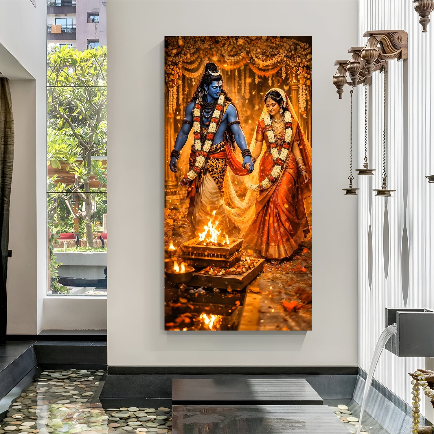 Lord Shiva and Goddess Parvati divine wedding canvas wall art in premium canvas wrapped frame depicting Shiv Vivah