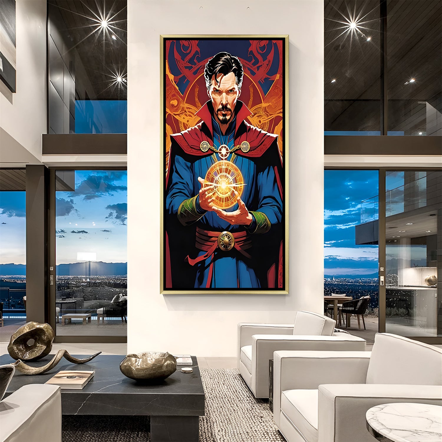 Doctor Strange golden framed artwork - luxurious mystical Marvel wall decor