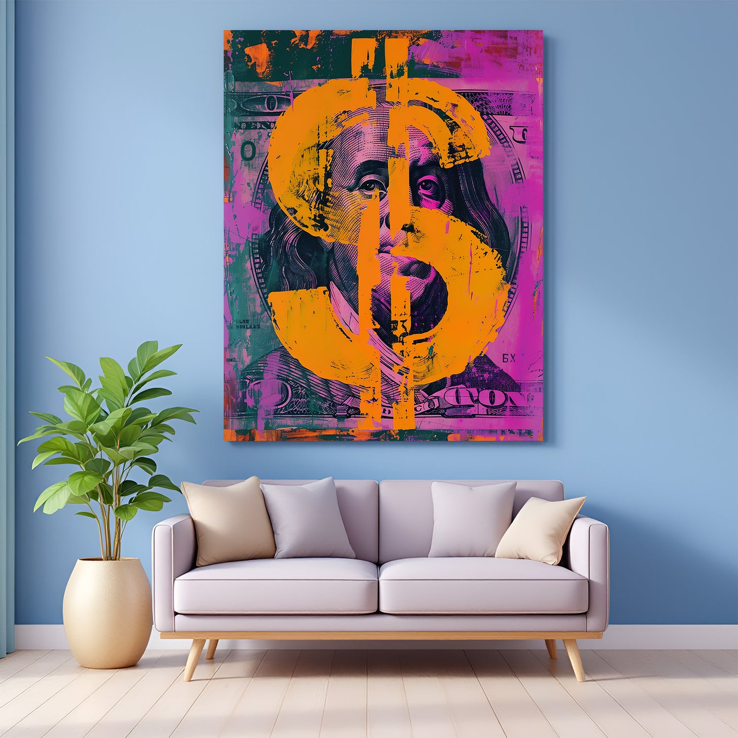 Modern canvas art featuring a bold dollar sign—symbolizing the attraction of wealth, prosperity, and success with graffiti-style elements
