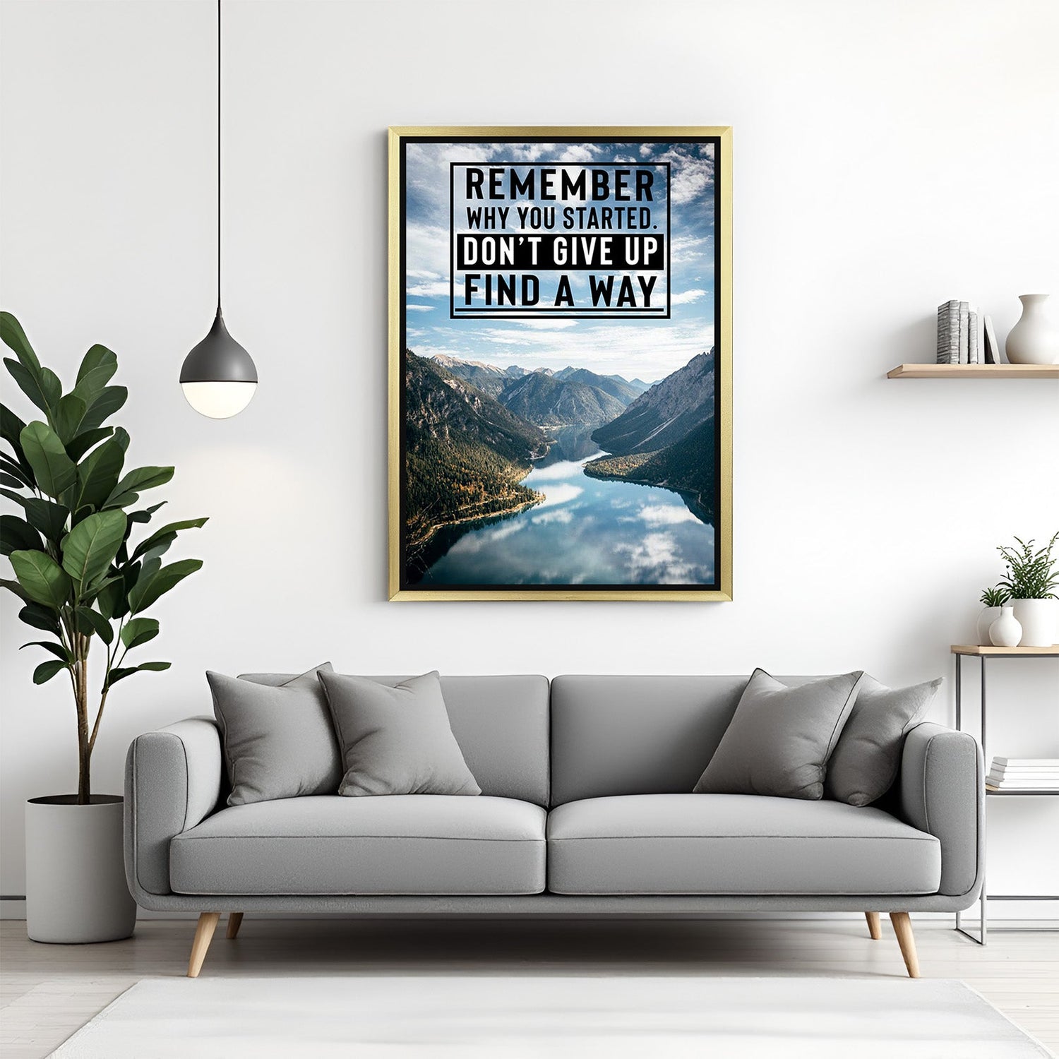 Motivational wall art with golden floater frame featuring “Don’t Give Up” quote