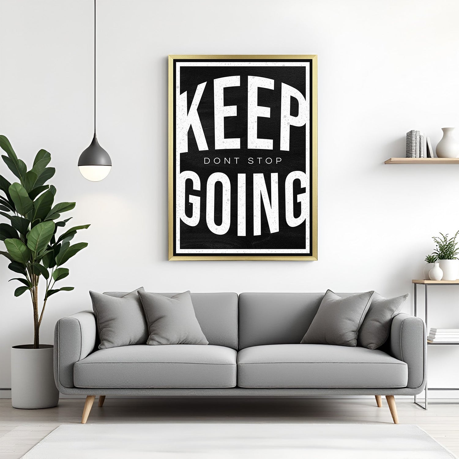 Don’t Stop Keep Going motivational canvas wall art with golden floater frame