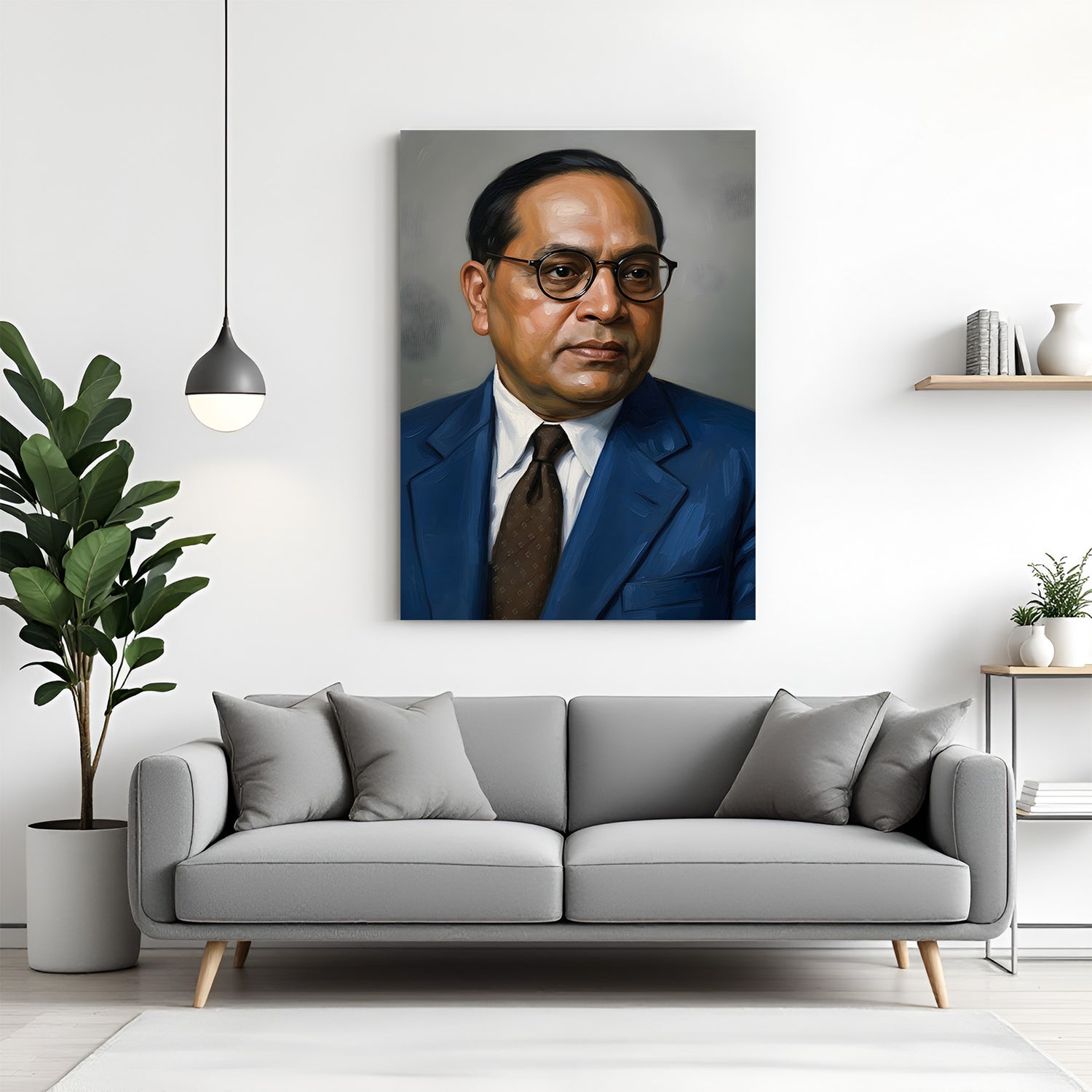 Dr B R Ambedkar blue coat portrait canvas wall art in premium canvas wrapped frame with inspirational design