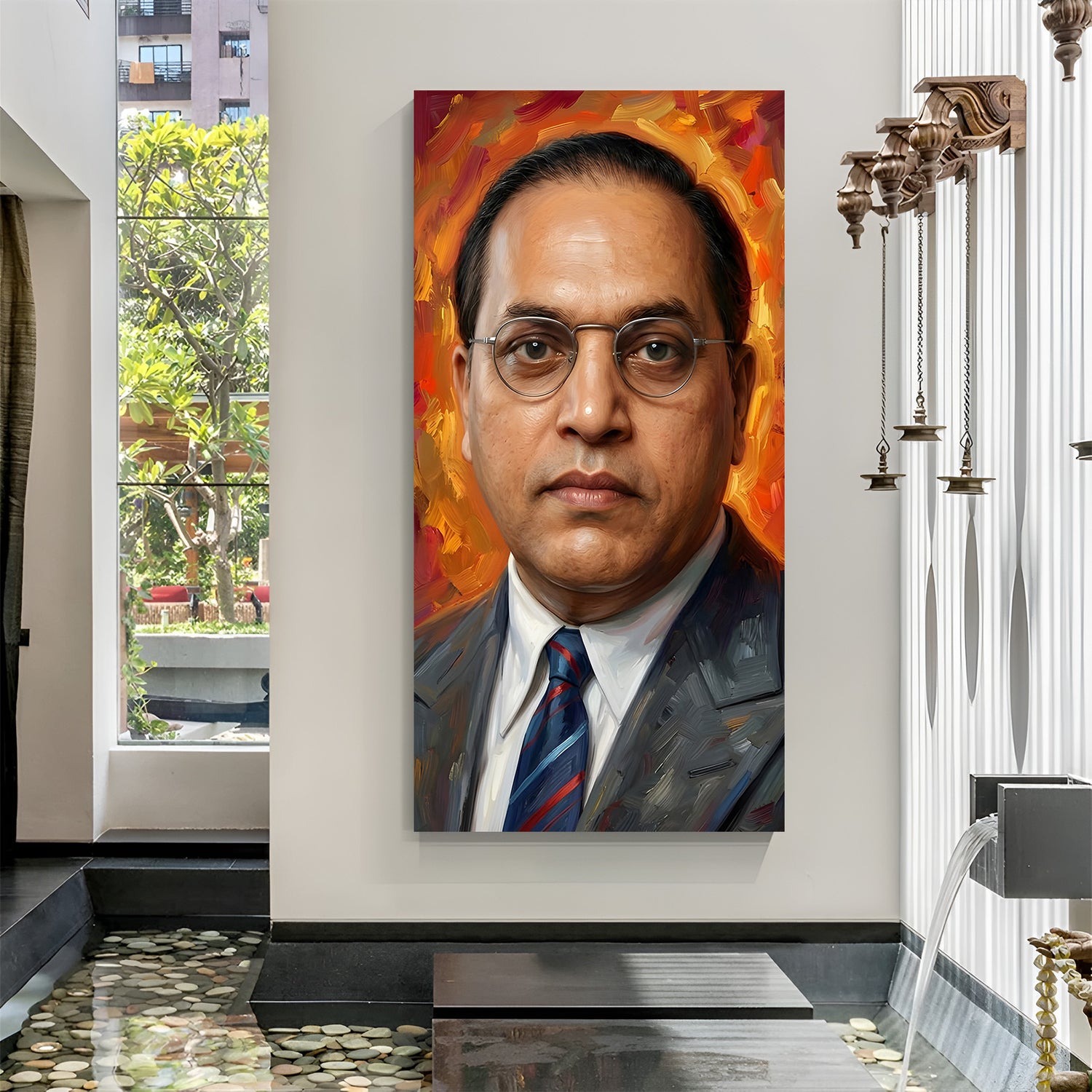 Dr B R Ambedkar face portrait canvas wall art in premium canvas wrapped frame with detailed inspirational artwork