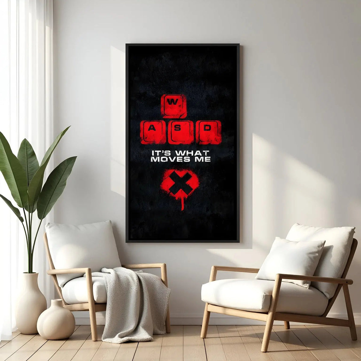 Driven by Pixels PC gaming wall painting in black floater frame with motivational gamer quote artwork