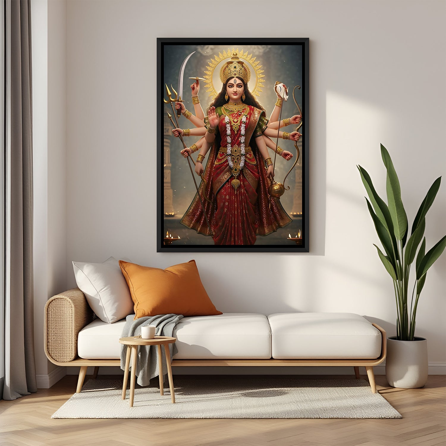 Durga Maa divine wall painting in elegant black floater frame spiritual decor artwork