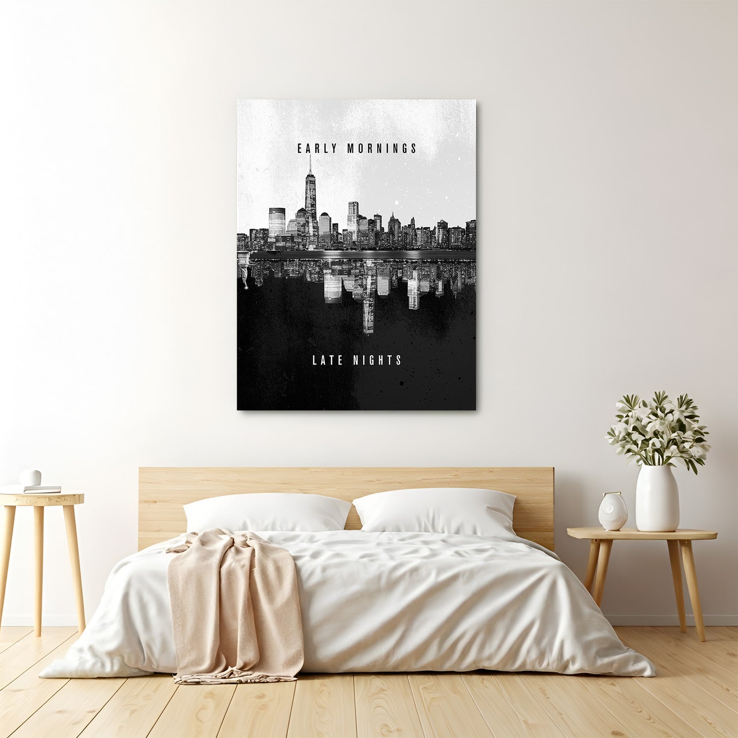 Early Mornings Late Nights motivational canvas wall art for home and office decor