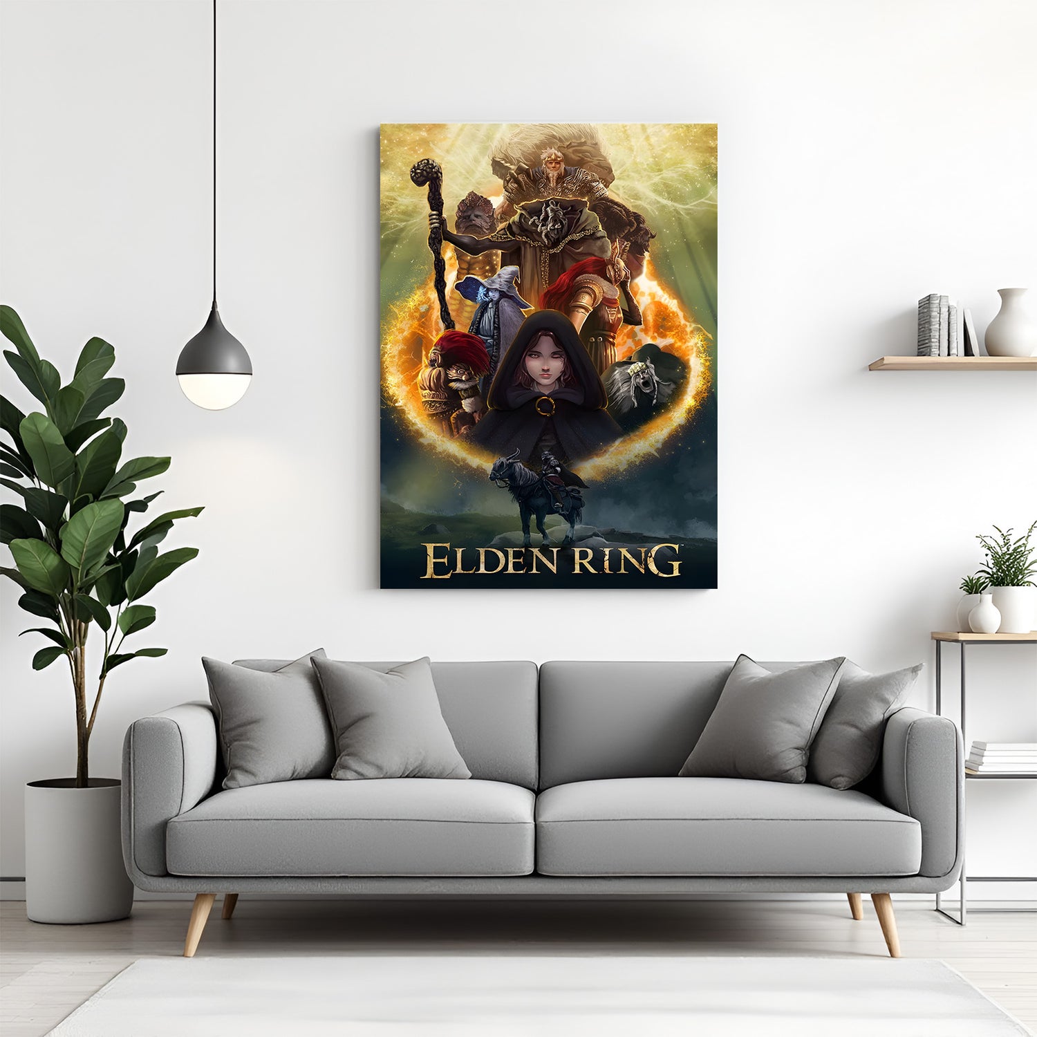Elden Ring Crown of the Tarnished canvas wall art featuring epic dark fantasy warrior artwork in premium canvas wrapped frame