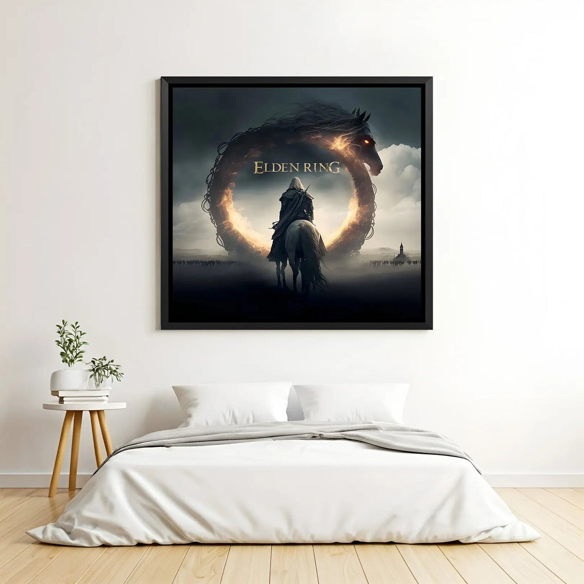 Elden Ring Legacy of the Erdtree wall painting in black floater frame with cinematic fantasy RPG artwork