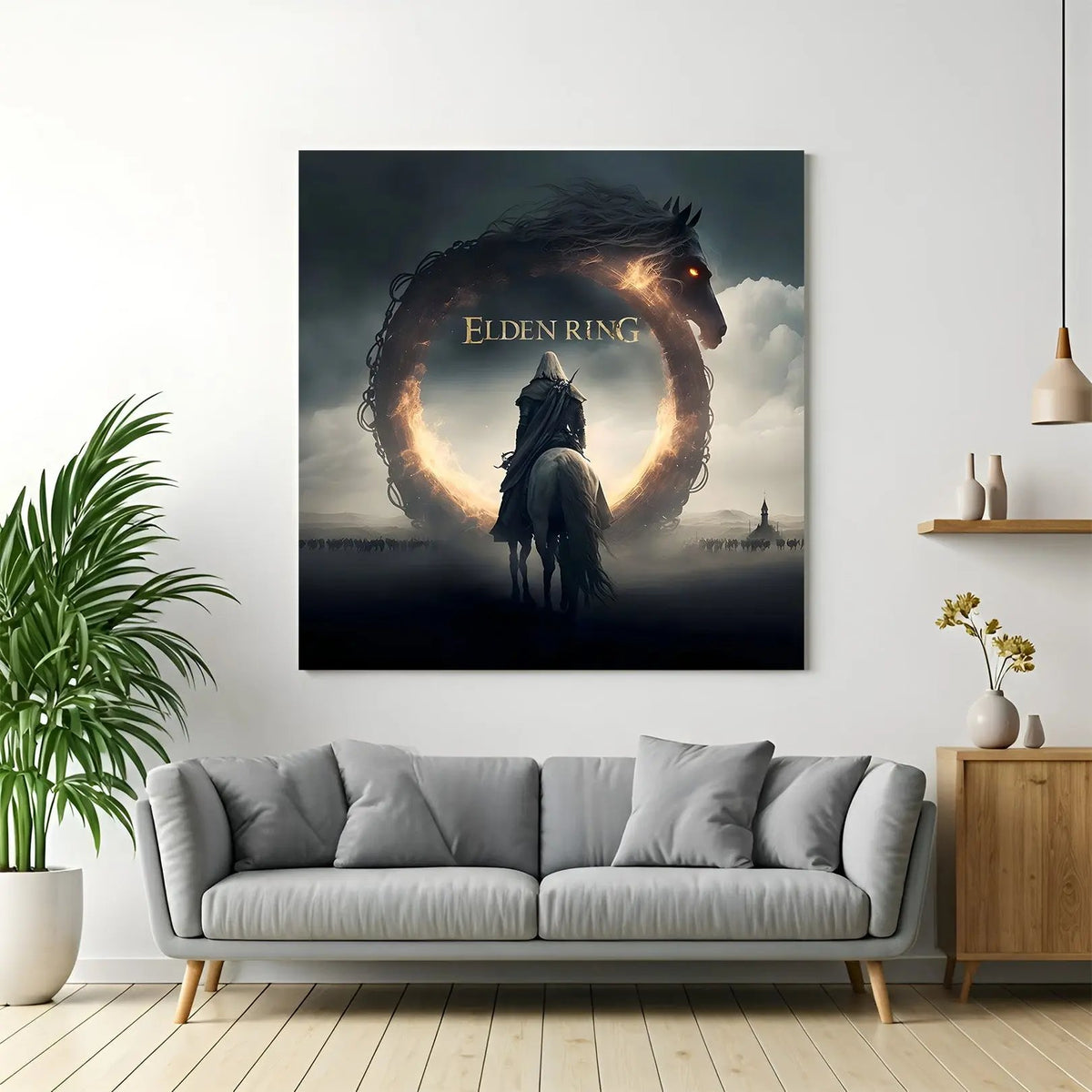 Elden Ring Legacy of the Erdtree canvas wall art featuring epic dark fantasy warrior artwork in premium canvas wrapped frame