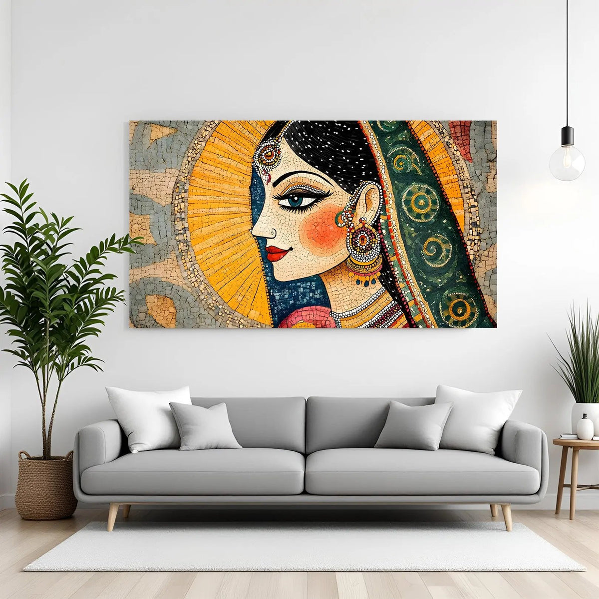 Elegant Kalamkari Lady canvas painting with traditional Indian artwork in canvas wrapped frame