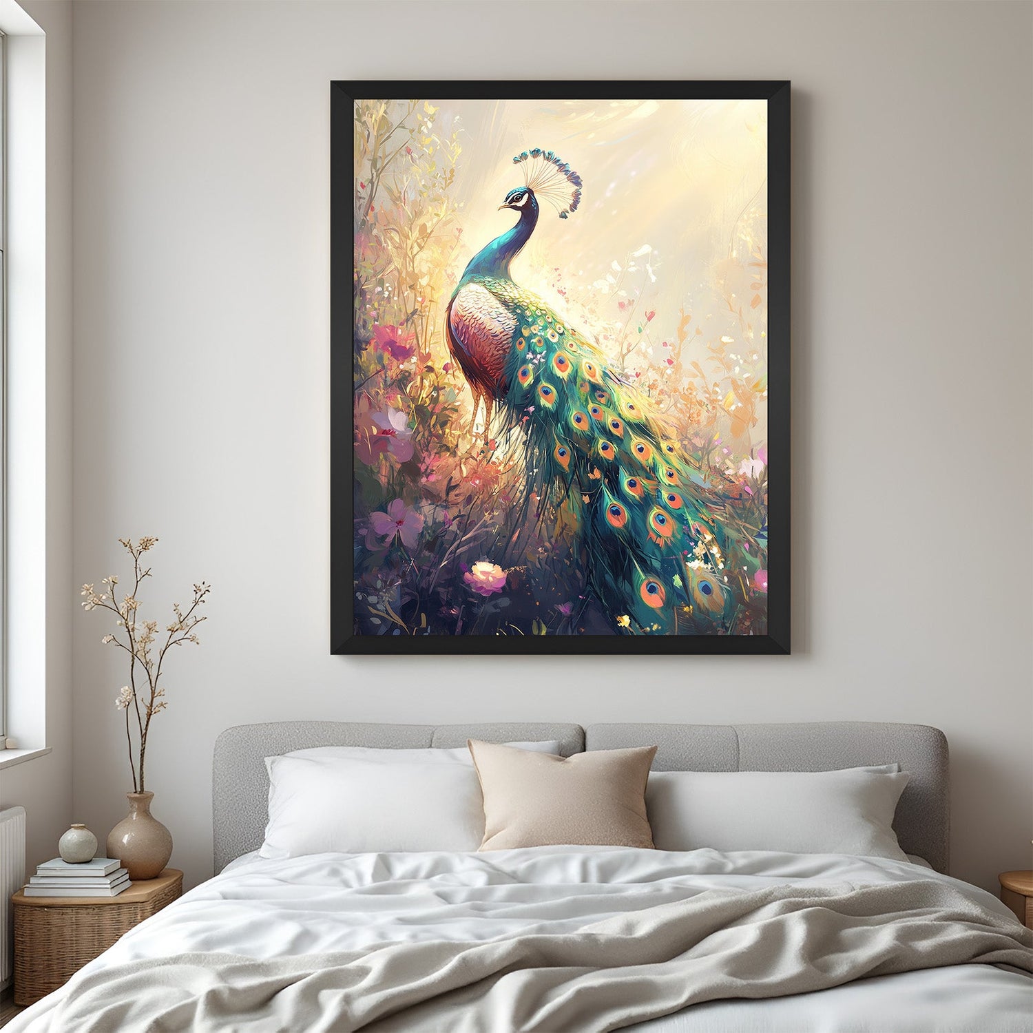 Elegant Peacock Canvas: Artistic Wall Décor for Safeguarding & Good Fortune - CIPHER SPACES