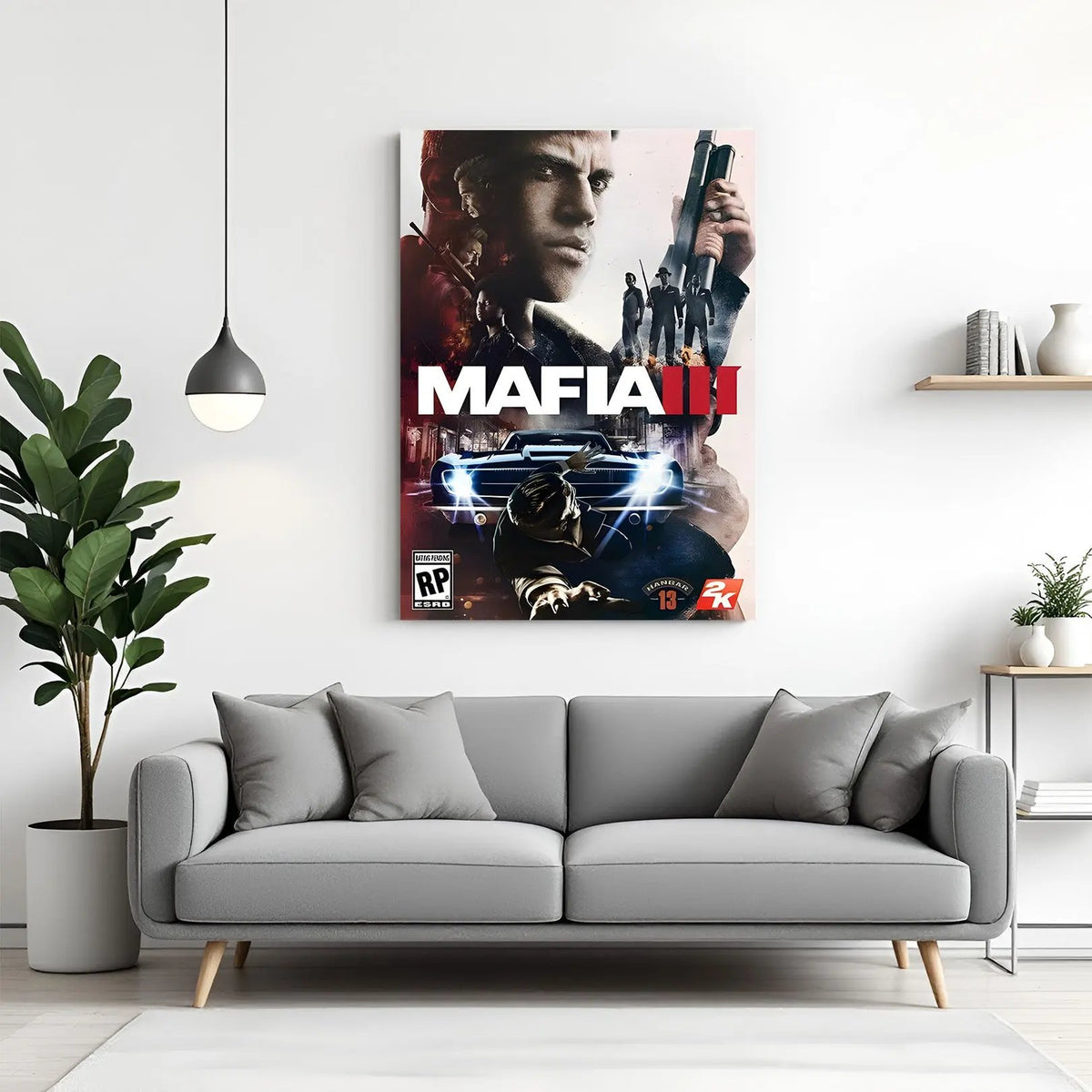 Empire of Shadows canvas wall art inspired by Mafia featuring cinematic crime drama gaming artwork in premium canvas wrapped frame