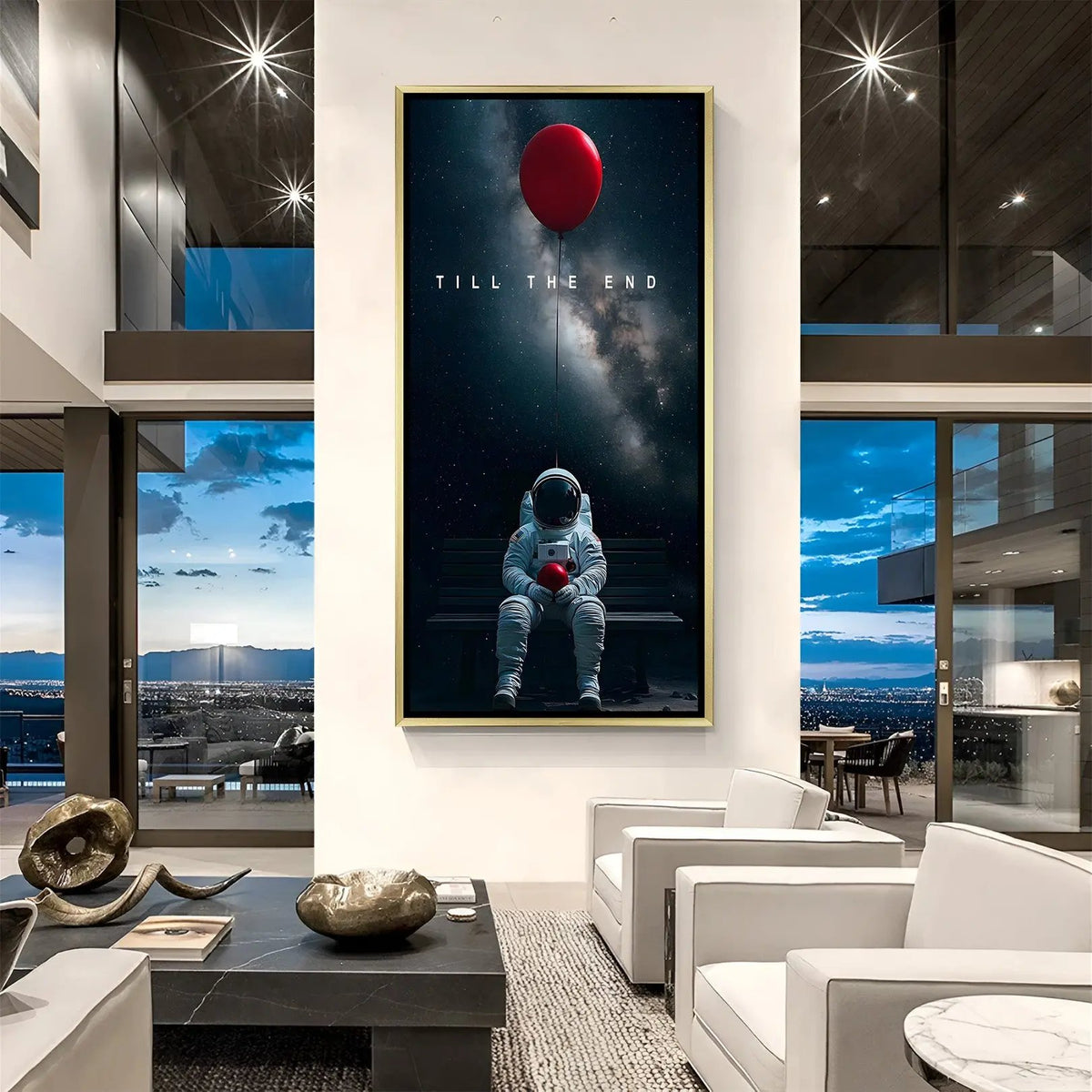 Luxury Till the End space canvas artwork in golden floater frame with celestial motivation theme