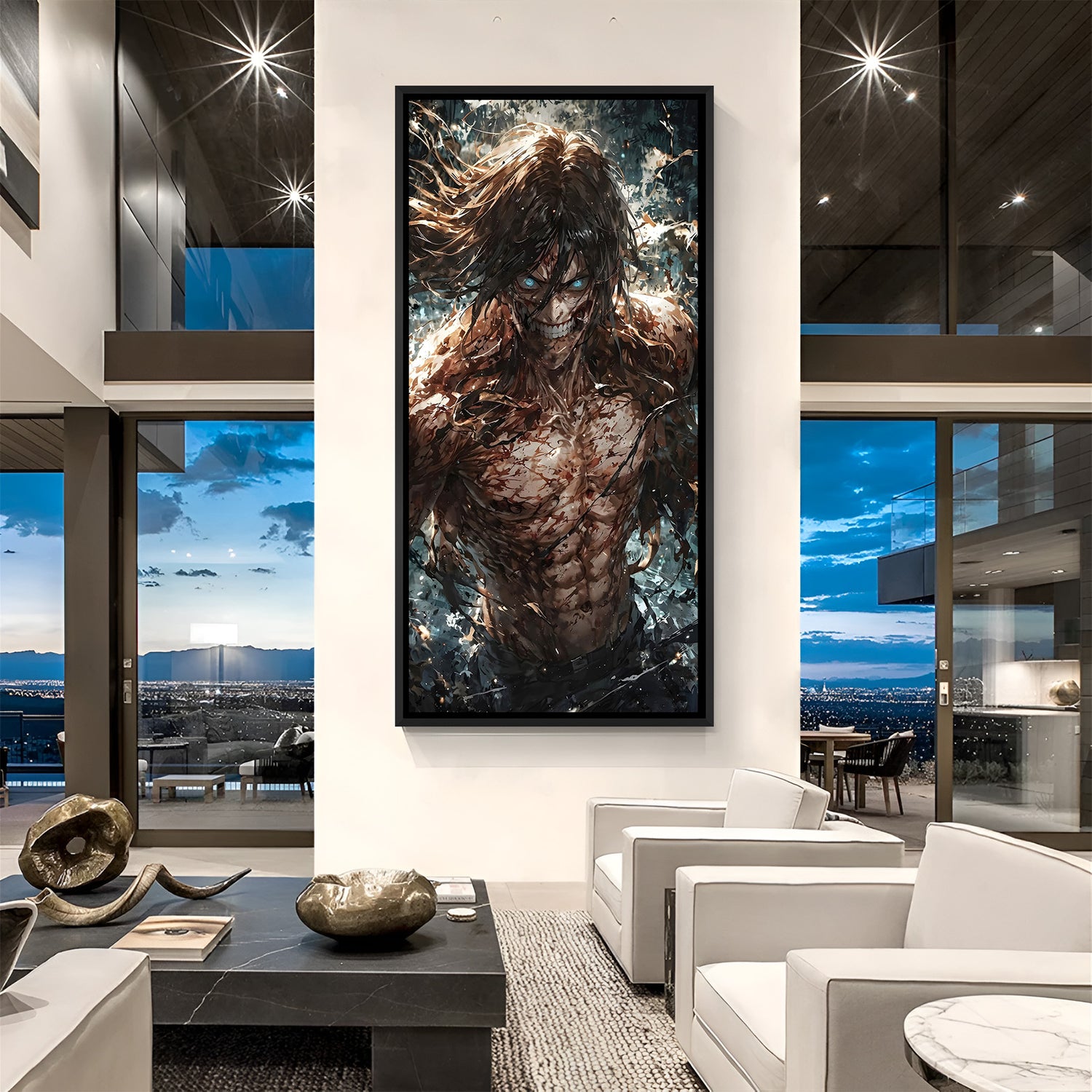 Eren titan anime artwork vertical black frame intense decor