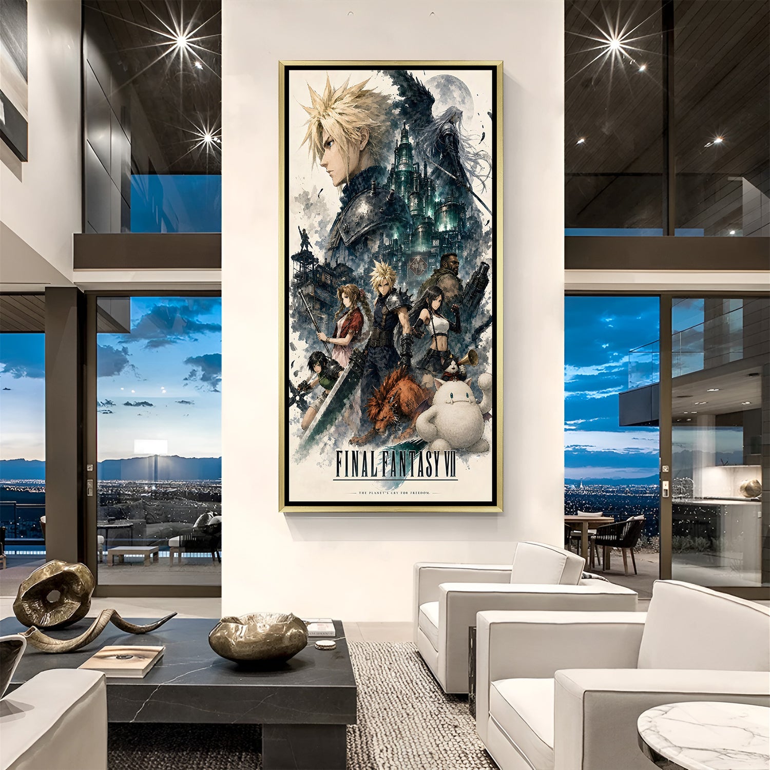 Eternal Crystal Requiem artwork in luxury golden floater frame featuring legendary fantasy warrior design