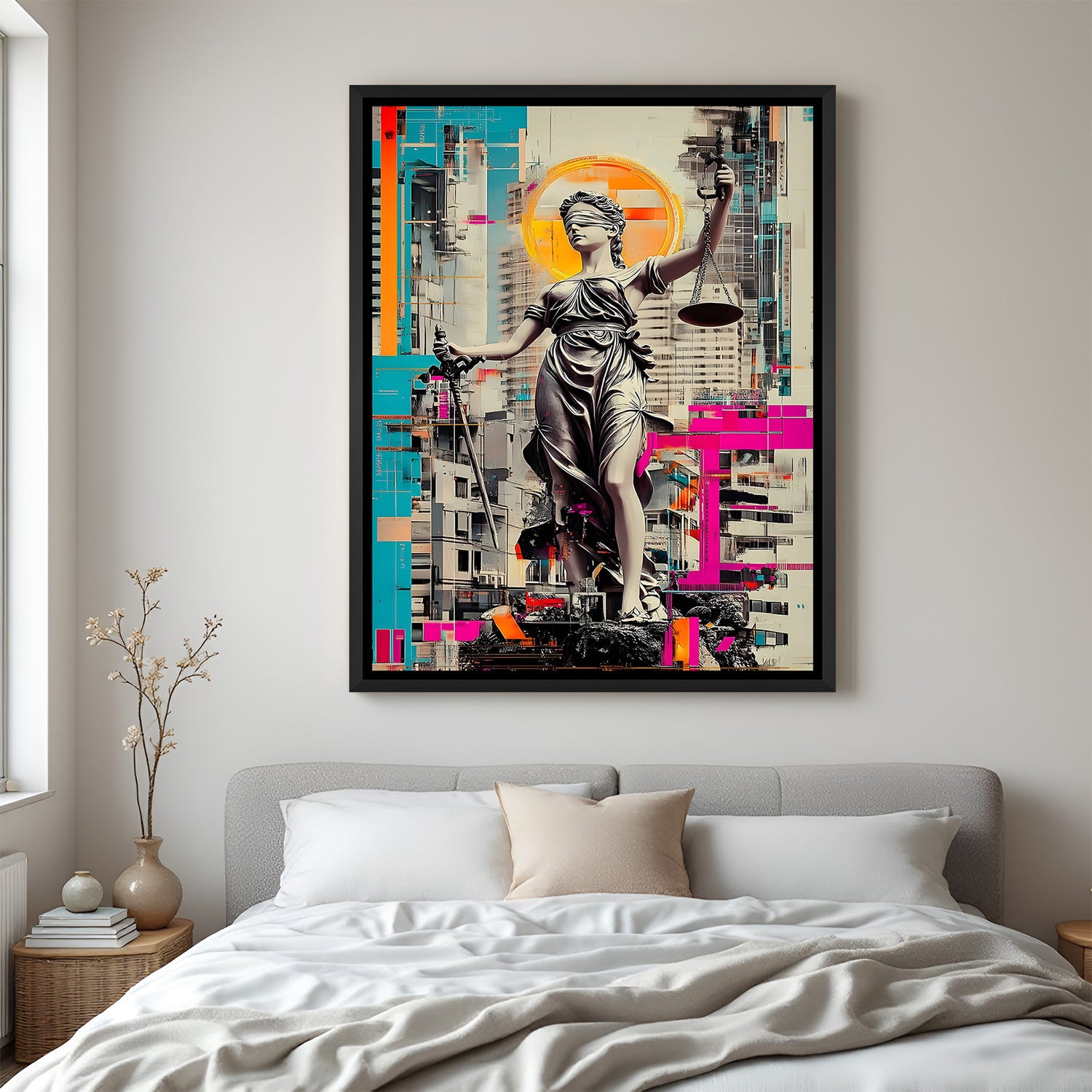 Modern statue artwork in elegant black floater frame showcasing contemporary sculptural design