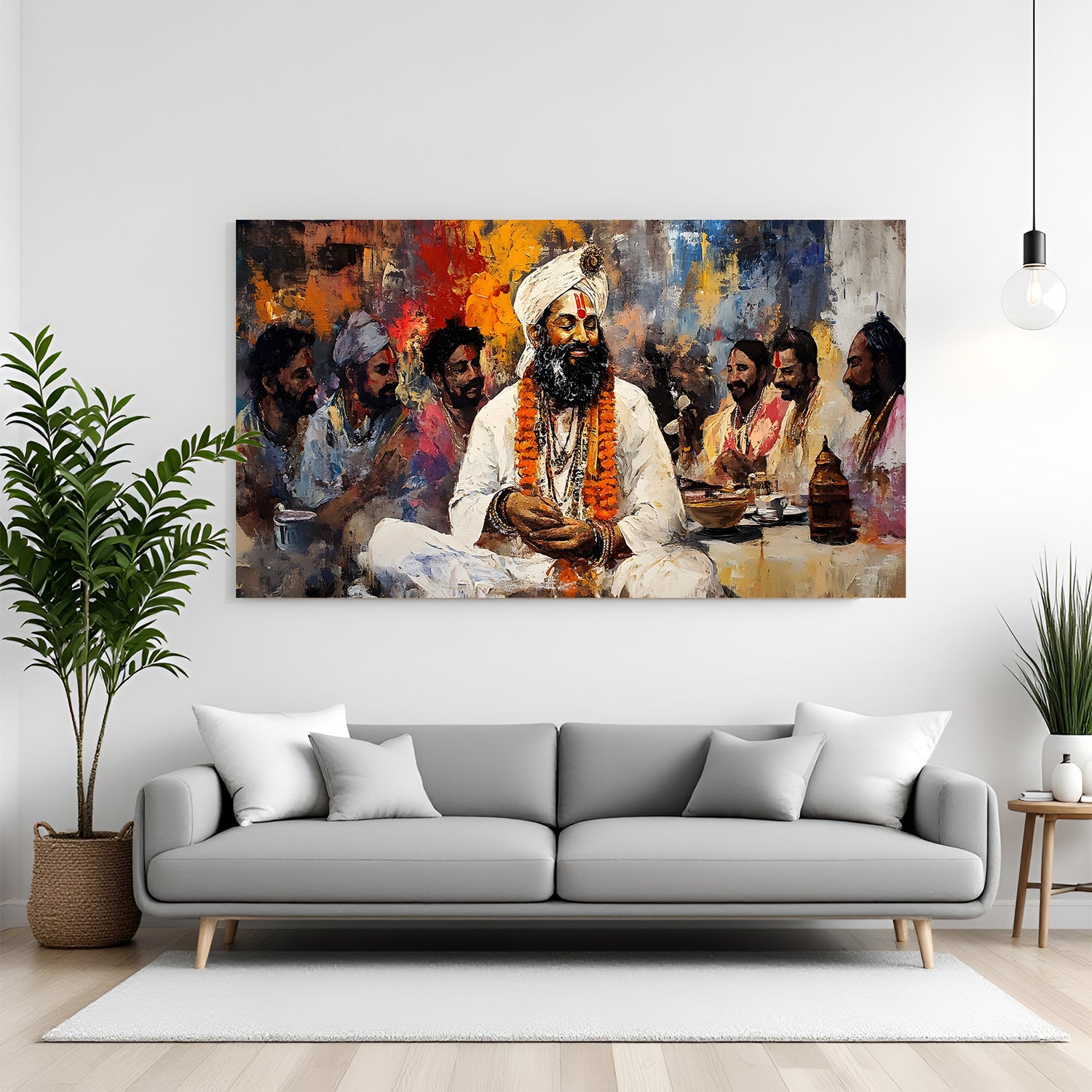 Ethnic spiritual guru canvas wall art Indian traditional painting for living room decor