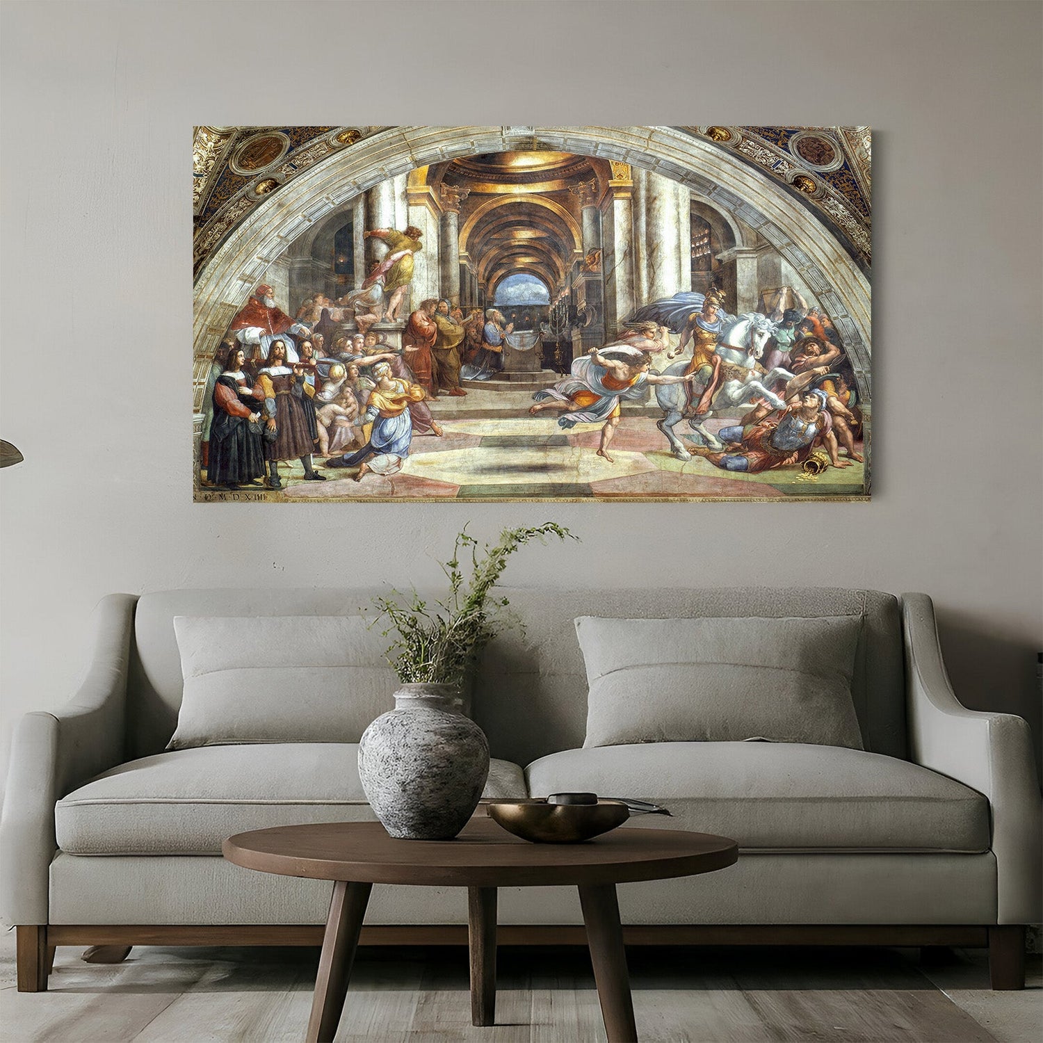The Expulsion of Heliodorus from the Temple – vintage religious wall art on aged canvas with sacred and dramatic visuals