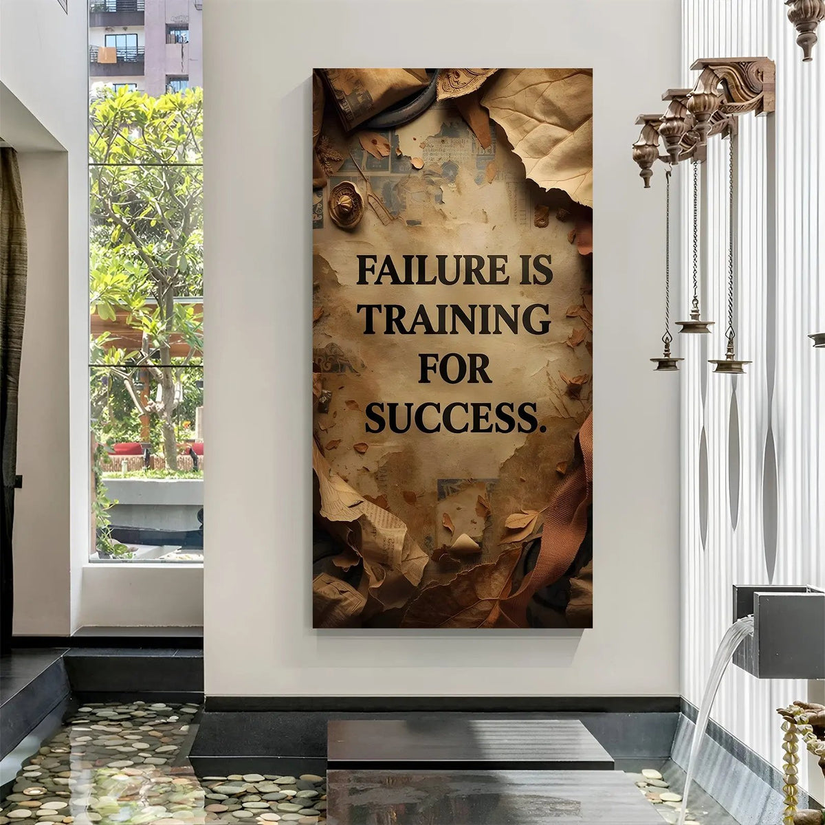 Failure Builds Success motivation quote canvas wall art featuring the quote Failure Is Training for Success in premium canvas wrapped frame