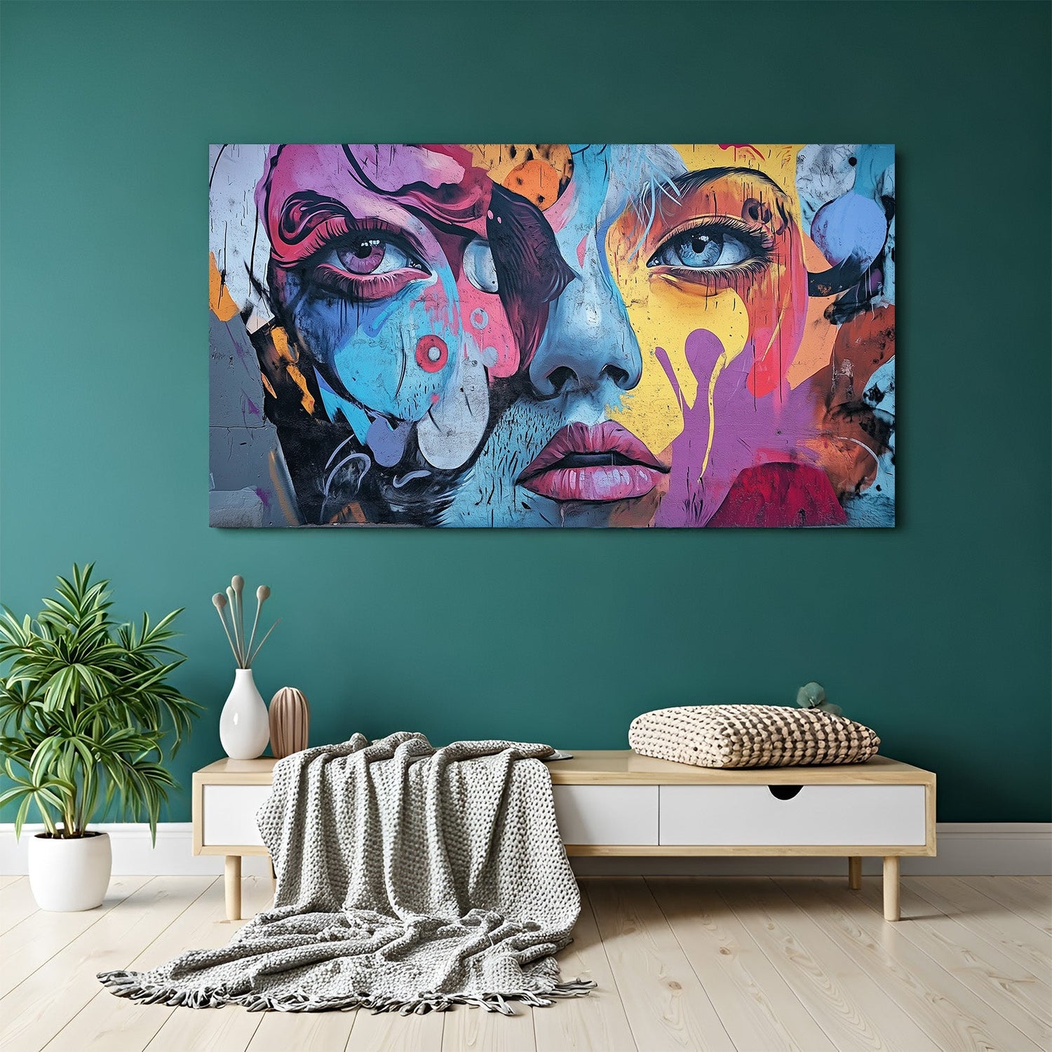 Color splash forming female face – modern abstract canvas wall art