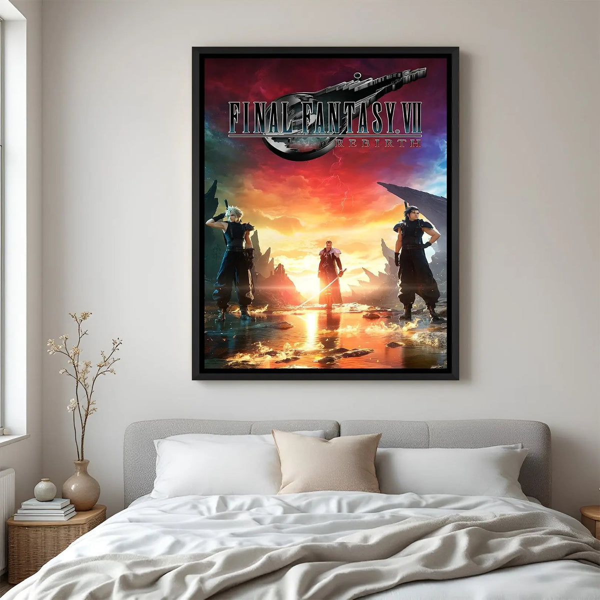 Final Fantasy Echoes of Eternity wall painting in black floater frame with cinematic fantasy RPG artwork