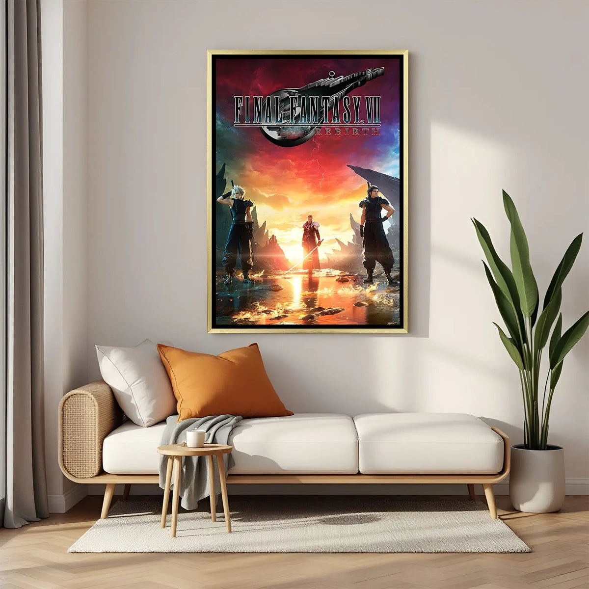 Final Fantasy Echoes of Eternity artwork in luxury golden floater frame featuring epic fantasy world design