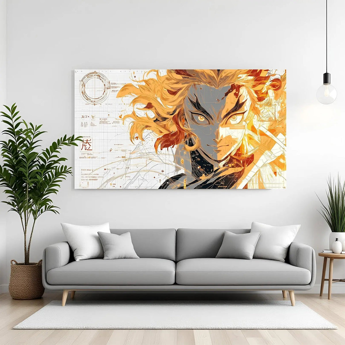 Rengoku anime face canvas wall art in premium canvas wrapped frame with fiery flame-inspired design