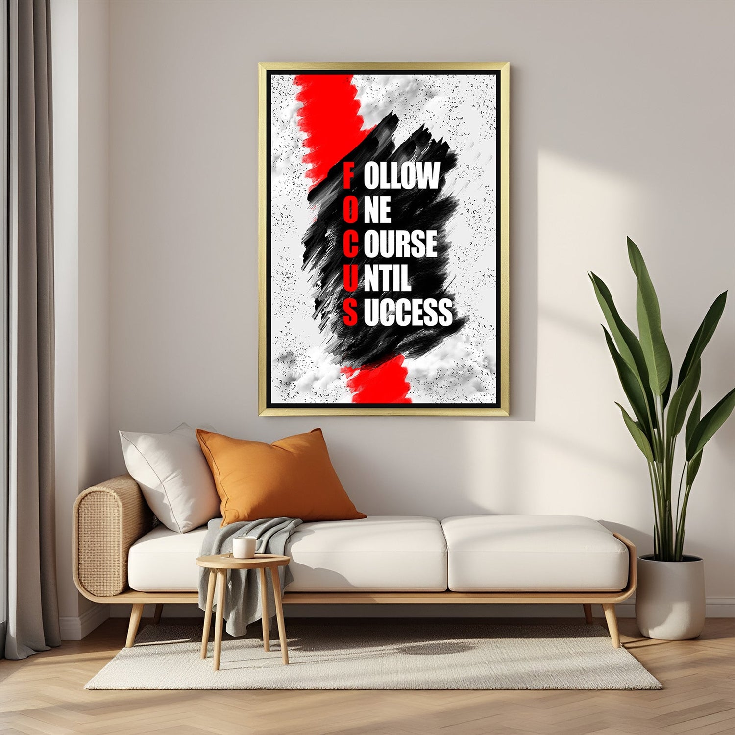 FOCUS full form motivational canvas wall art with golden floater frame