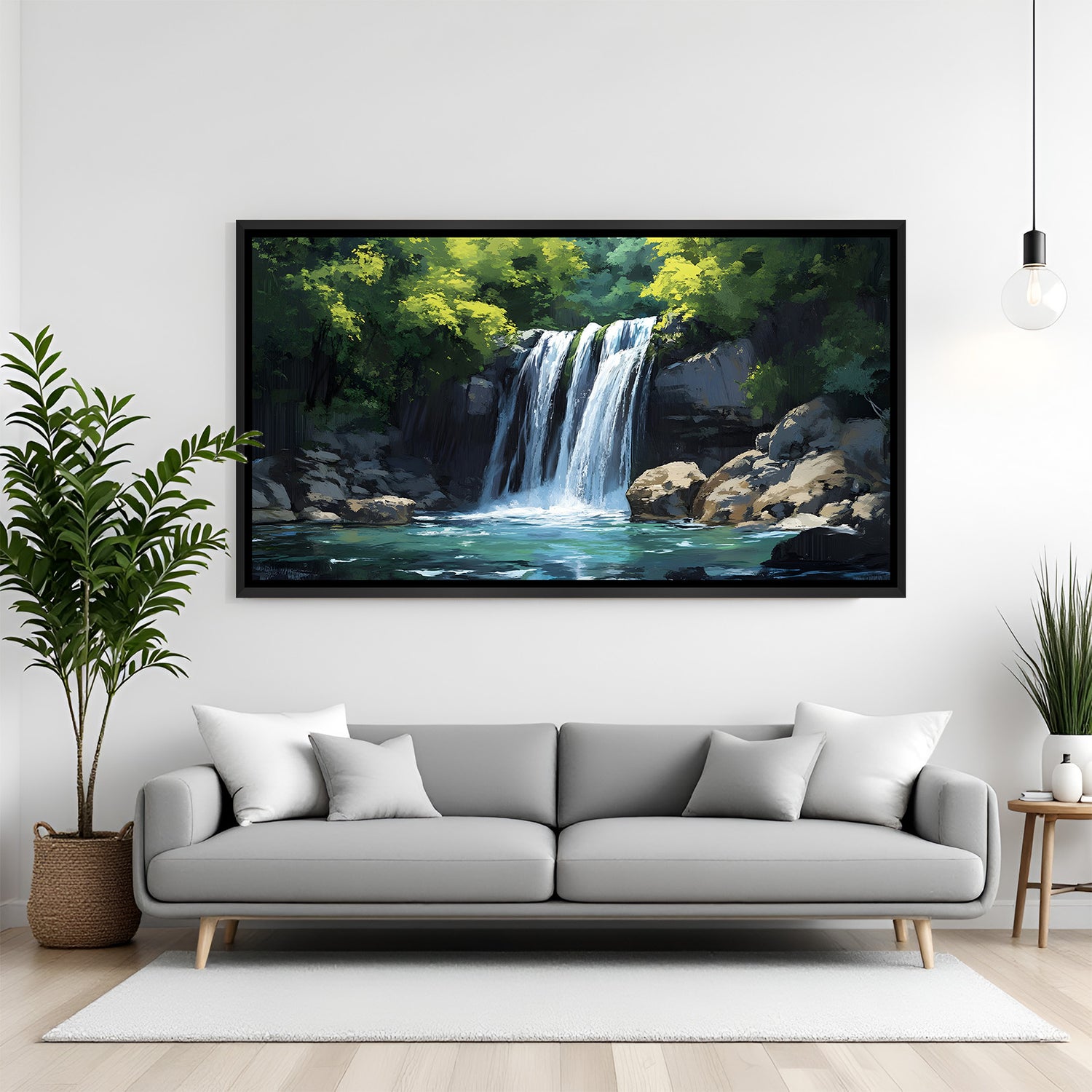 Nature waterfall wooden frame canvas wall art panoramic landscape