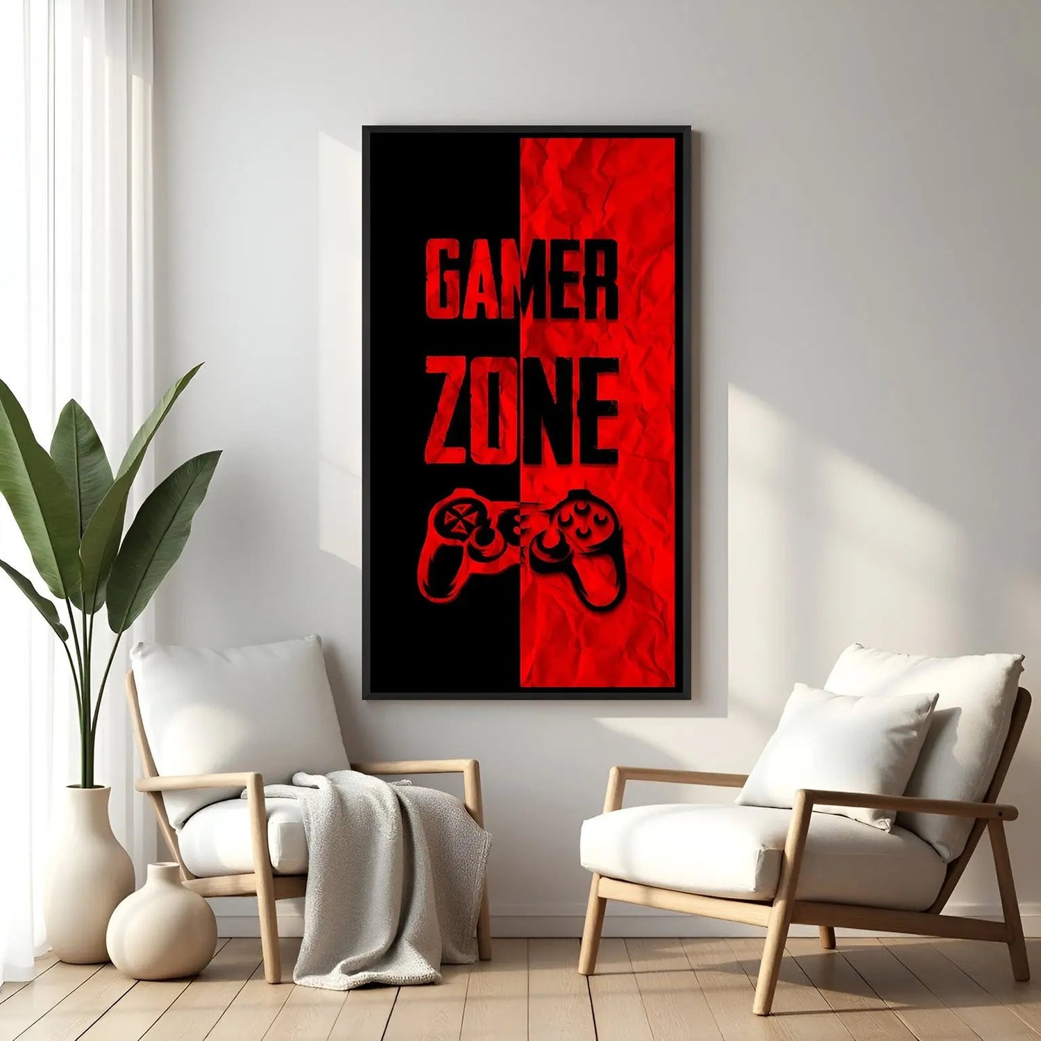 Gamer Zone Dual Tone wall painting in black floater frame with red and black gaming controller artwork