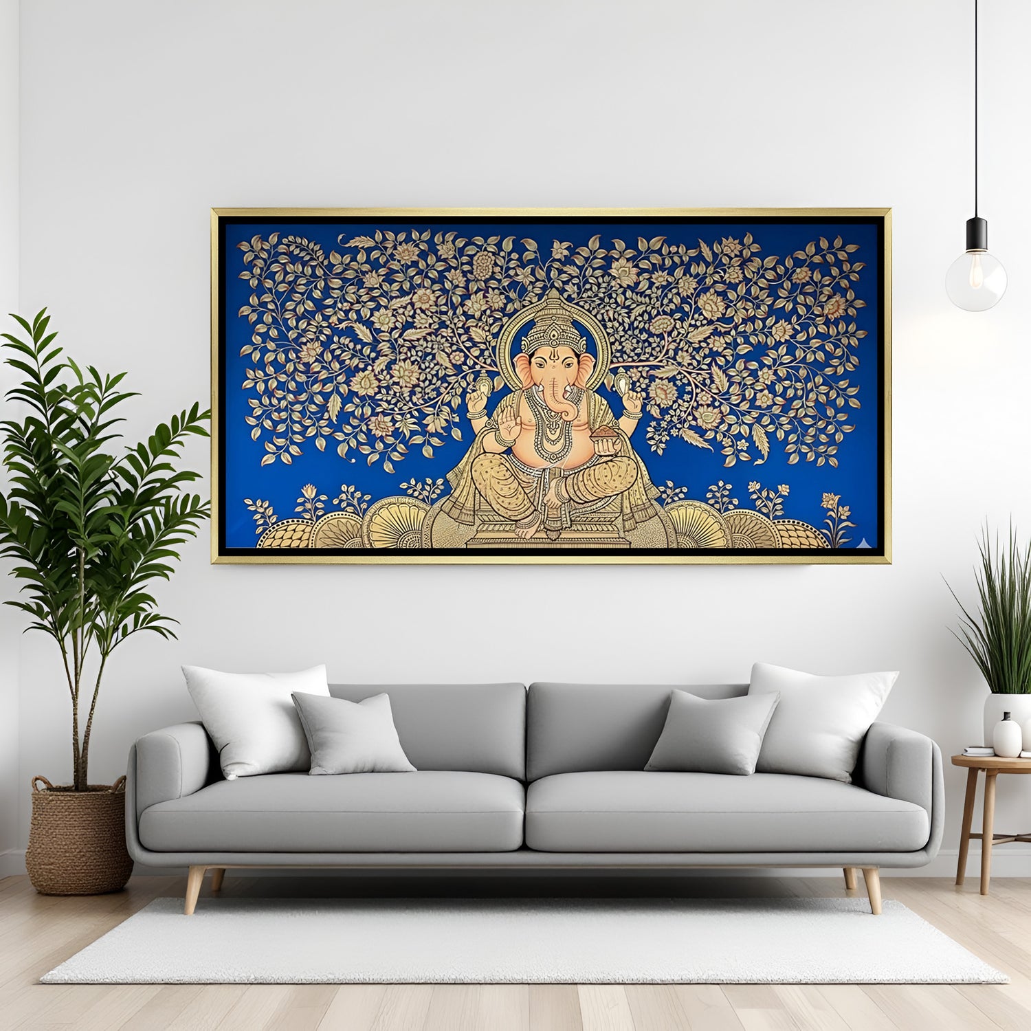 Close-up of Ganesh Ji hand painting showing intricate details and vibrant colors