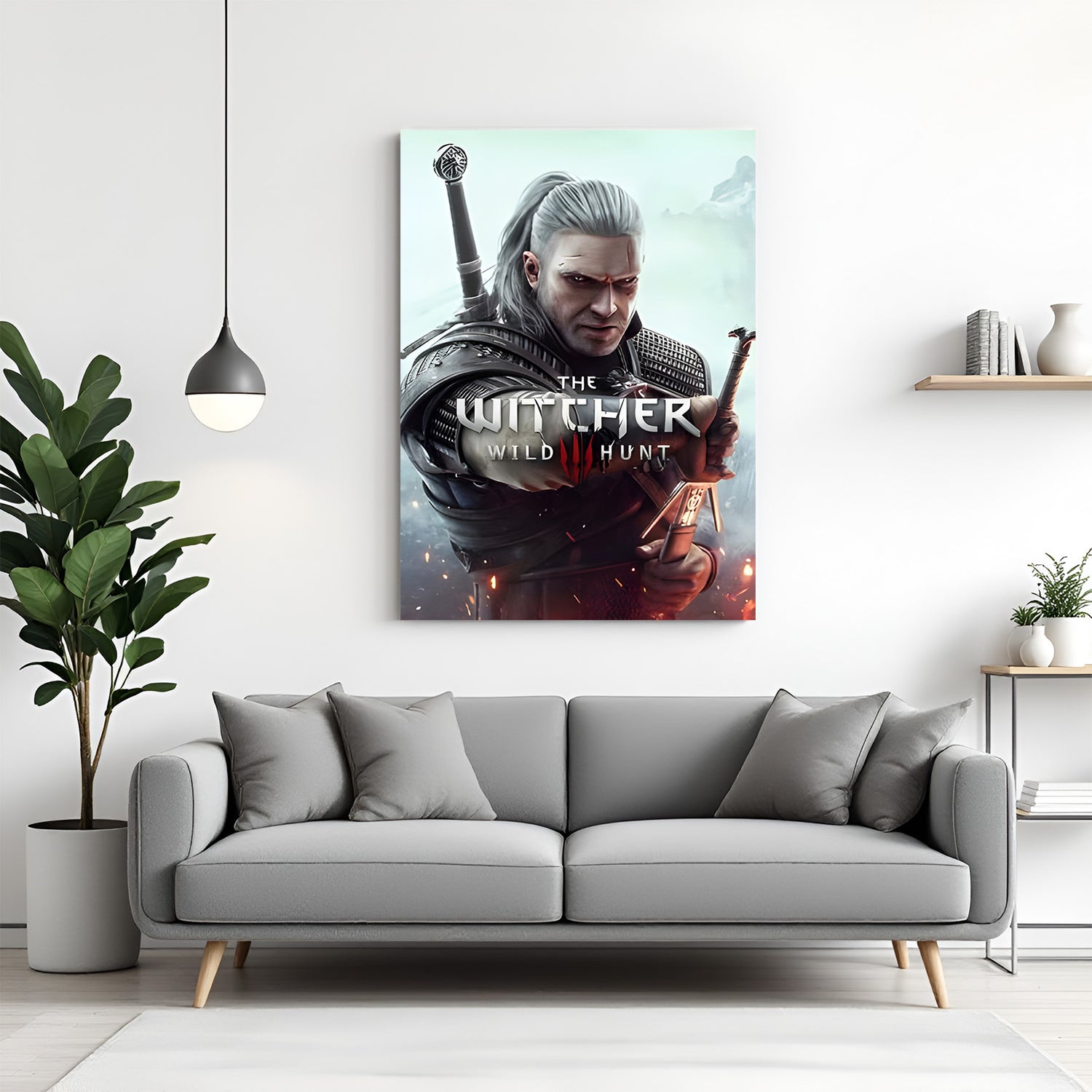 Geralt Hunter of Legends canvas wall art inspired by The Witcher Wild Hunt featuring epic fantasy warrior artwork in premium canvas wrapped frame