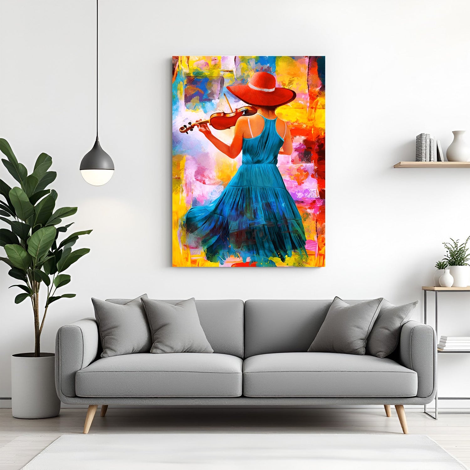 Abstract canvas wall art of a girl playing the violin from the back – musical and artistic composition for soulful and elegant wall decor