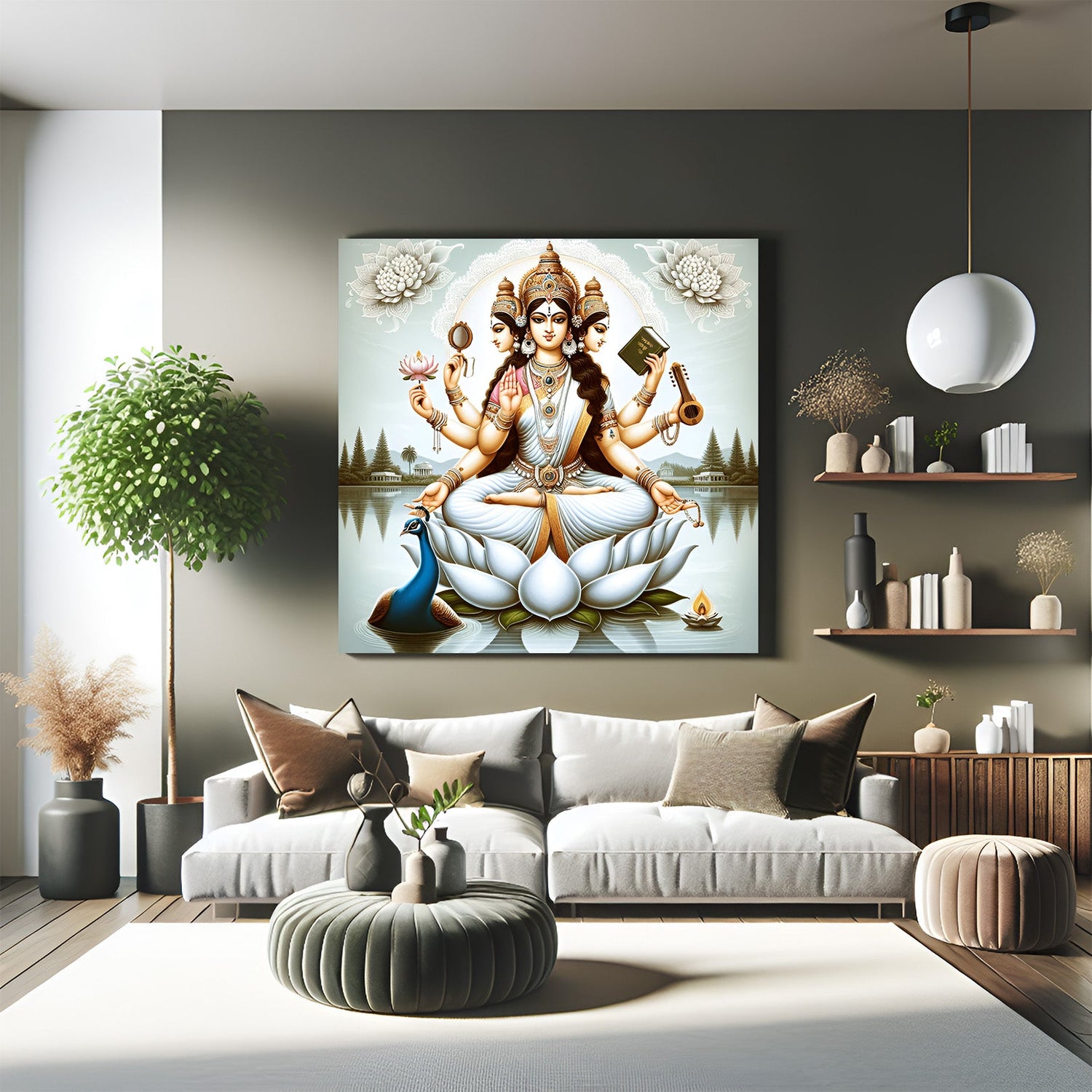 Goddess Saraswati Vastu Canvas Wall Art for study room or home office, enhancing wisdom, focus, and creativity with divine spiritual energy