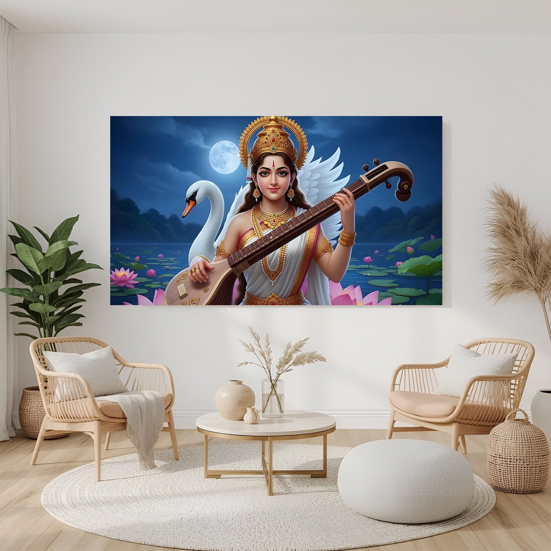Goddess Saraswati Wall Art Canvas for Home Decor – CIPHER SPACES